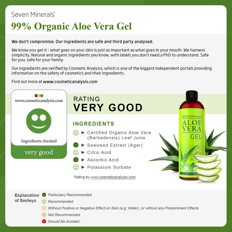 Aloe Vera Gel - 99% Organic & Fast Absorbing - No Xanthan, No Sticky Residue | 12 oz (Pack of 2)