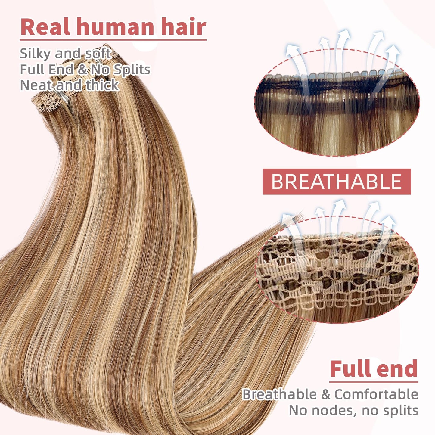 DIYOMO human hair clip in extensions Soft&Natural 120g 7pcs hair extensions real human hair clip insHair Straight&Invisible (14Inch, 18/613)