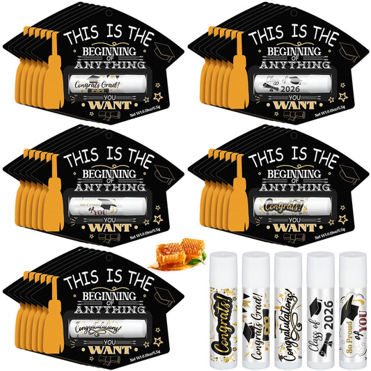 30 Pack 2026 Graduation Gift Bulk Graduation Lip Balms Class of 2026 Congrats Grad Party Favors This Is the Beginning of Anything You Want Grad Party Favors for School Classmates Women Men Gifts