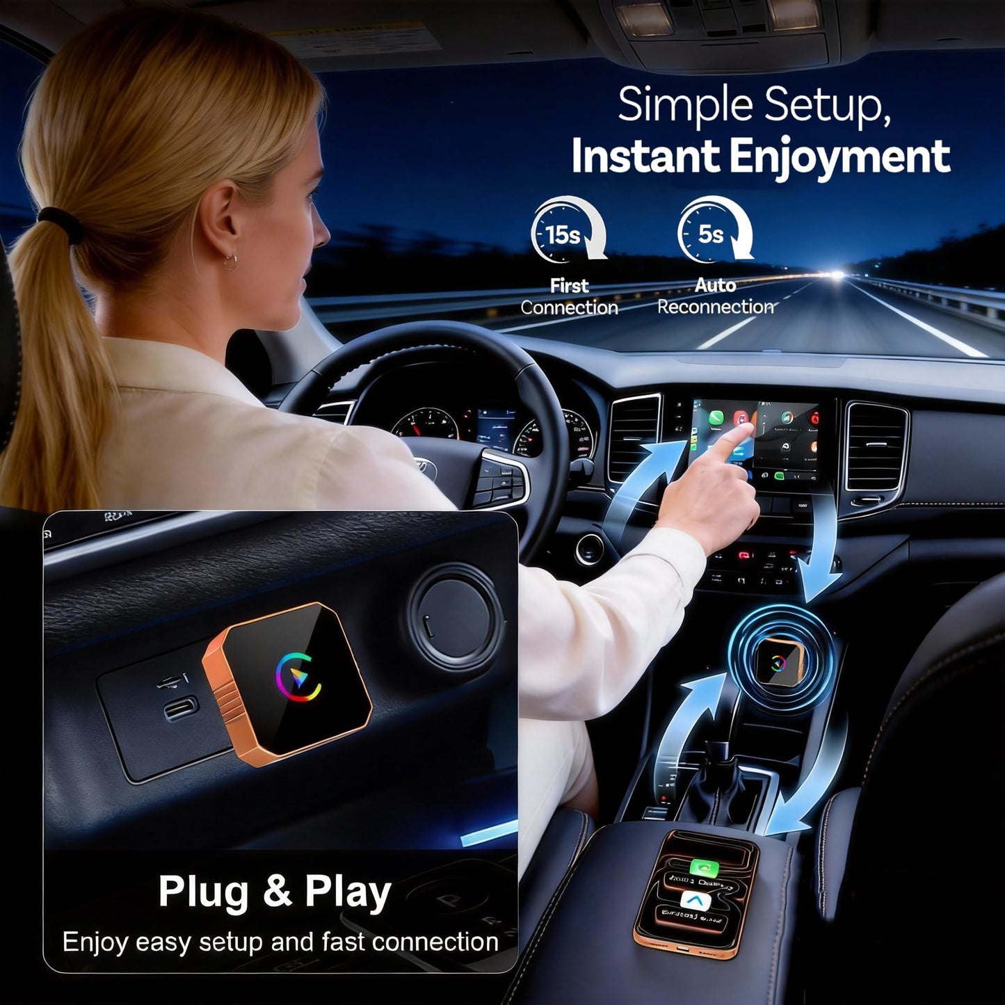 fintaps 2026 Mini Wireless CarPlay Adapter for iPhone,2-in-1 Wired to Wireless for Android&CarPlay Auto,Plug and Play Fast & Stable Connection,Zero Delay Car Play for iOS 10+, Android 11+