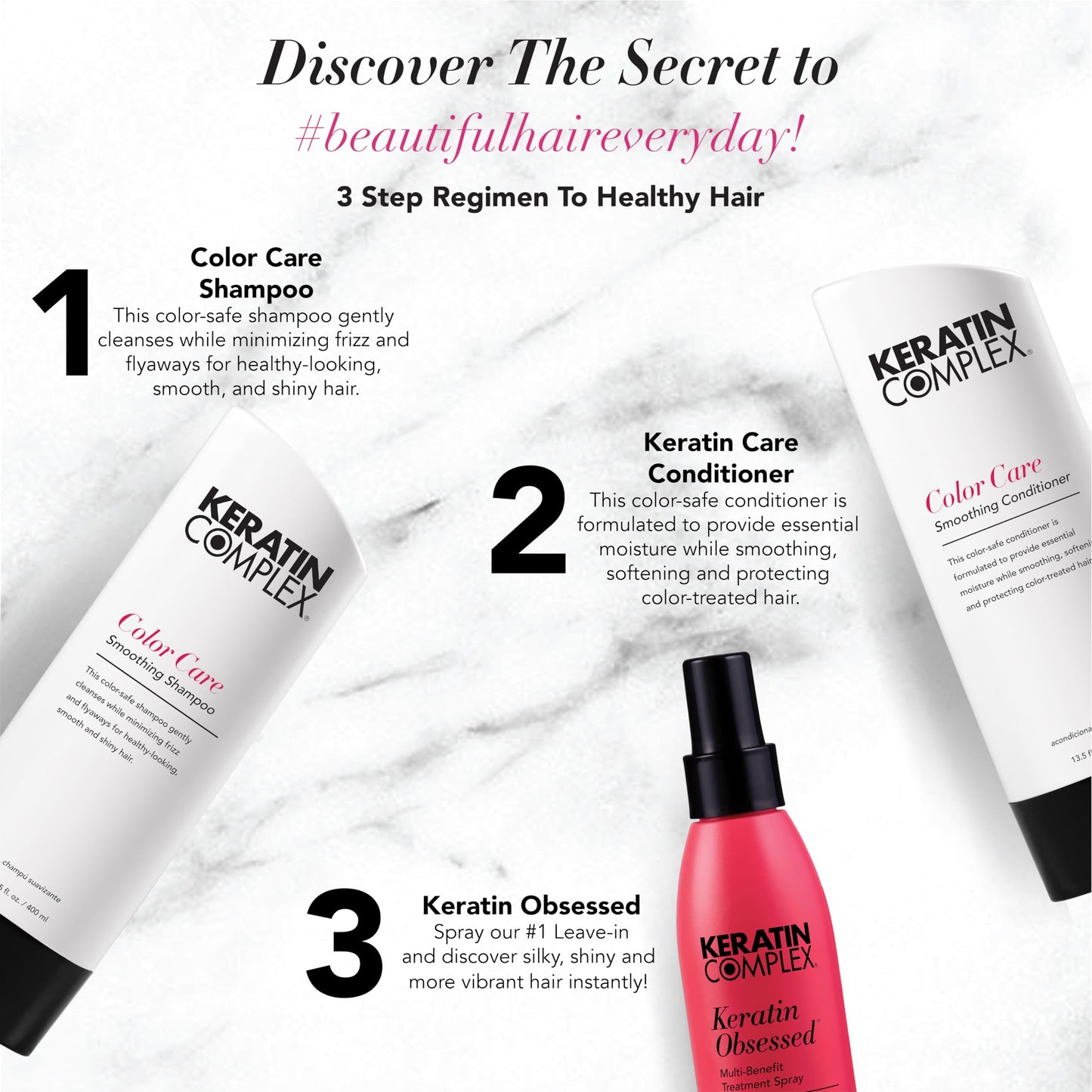 Keratin Complex - KCEXPRESS Treatment Aftercare Kit - Color Care Shampoo, Color Care Conditioner, Keratin Obsessed