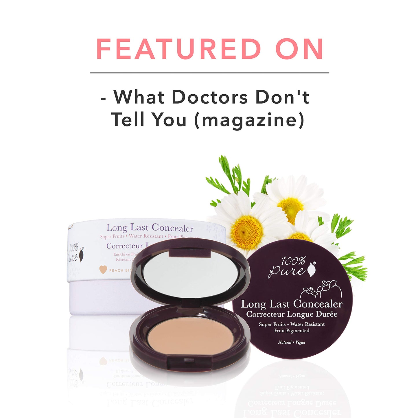 100% PURE Fruit Pigmented Long Last Compact Concealer, Peach Bisque, Full Coverage Concealer, Diminish Dark Circles (Medium with Yellow Undertones) - 0.11oz