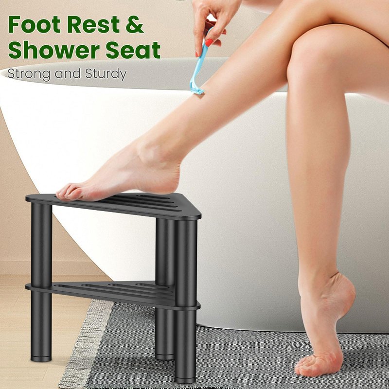 CEMILA Metal Shower Stool for Shaving Legs, Corner Shower Foot Rest Bench Seat for Inside Shower, Spa Foot Step, Waterproof Small Step for Bathroom (Black)