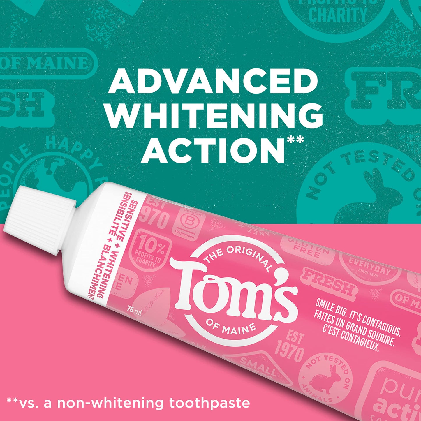 Tom’s of Maine Sensitive + Whitening Fluoride Free Toothpaste, Soothing Mint 4.0 oz 3-Pack