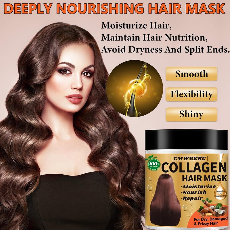 Collagen & Keratin Hair Mask - Deep Repair Conditioner for Damaged Hair | Hydrating Argan Oil Treatment for All Hair Types