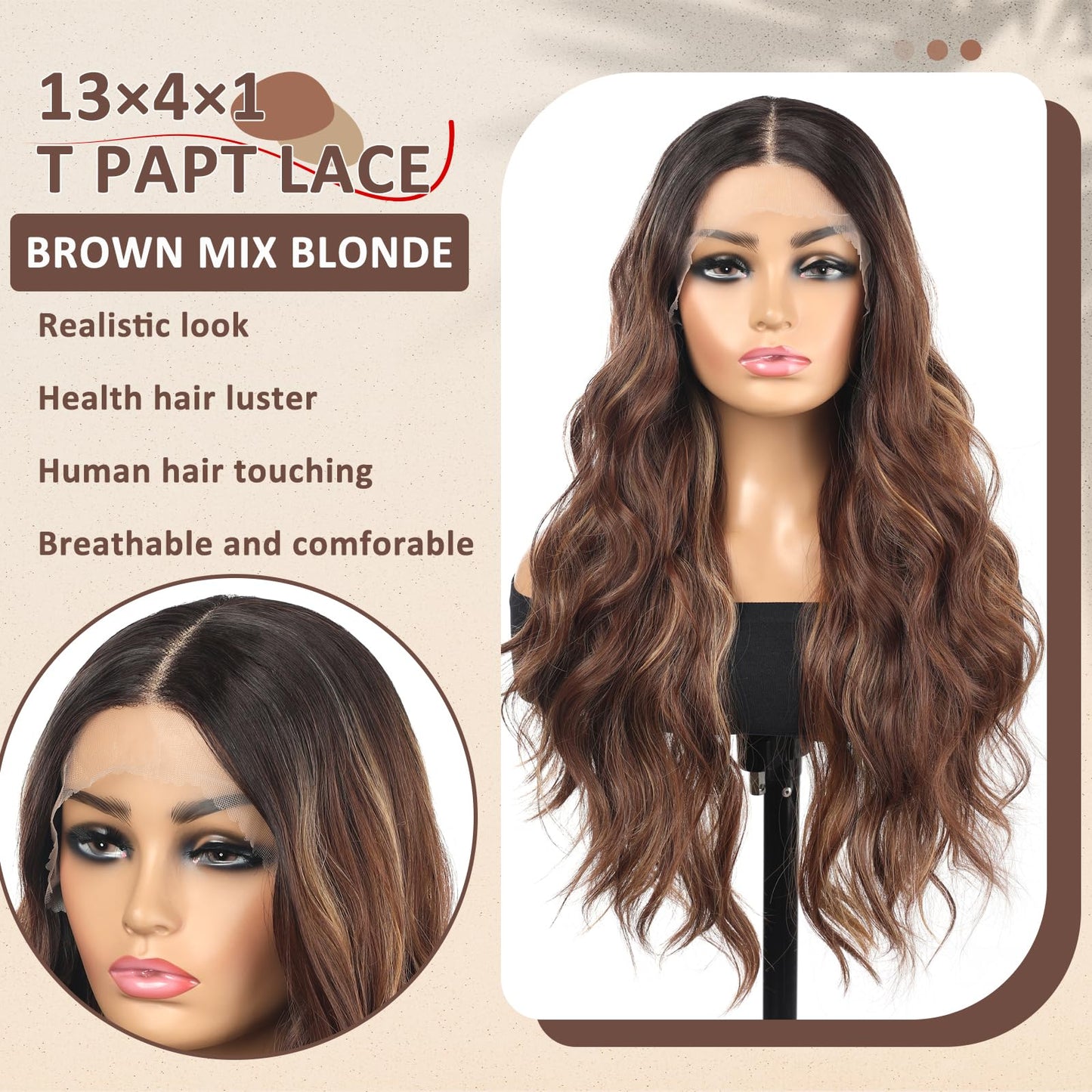 Rallarkrysset Lace Front Wig Balayage Pre Plucked Ombre Brown Highlight 13x4x1 Wigs for Women Ready to Wear HD Glueless Natural Long Wavy Wig for Women Middle Part Soft as Human Hair