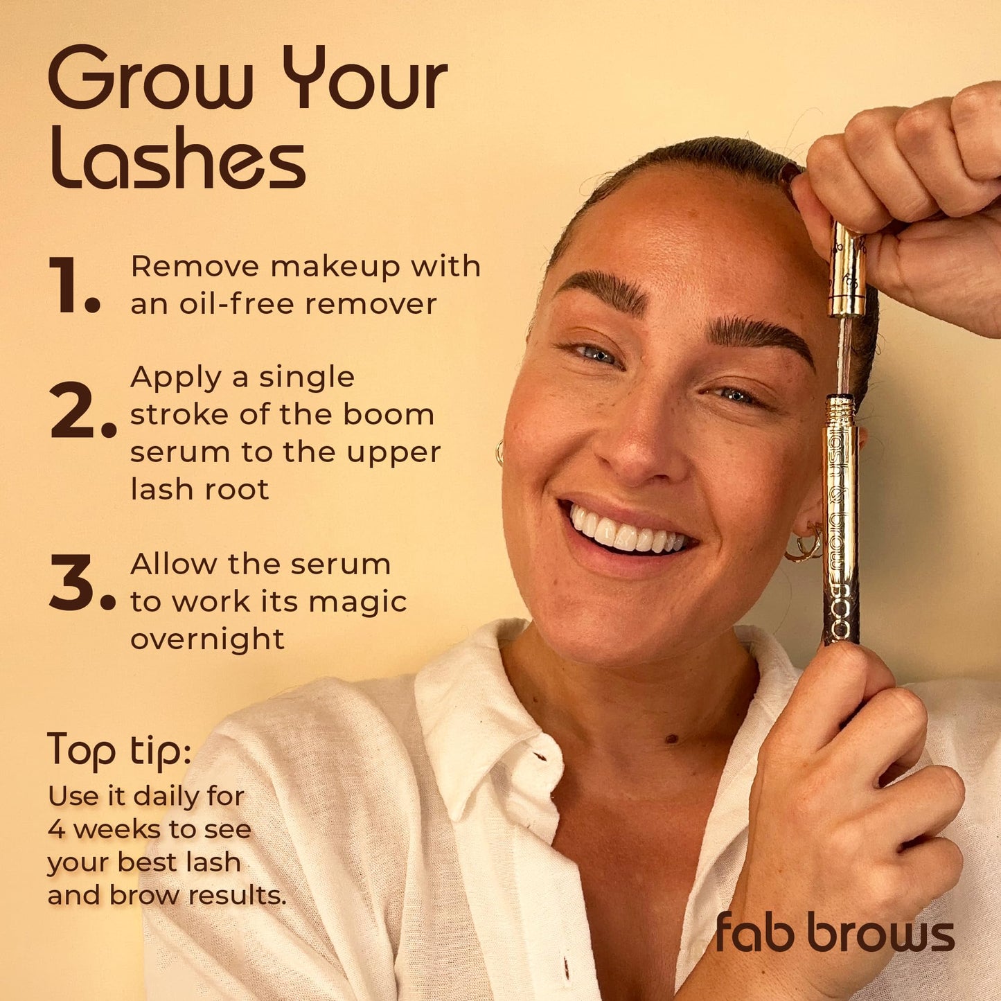 Fab Lash and Brow Boom - The Ultimate Lash and Brow Growth Serum - Lash Serum for Thicker, Longer & Fuller Lashes and Brows - Infused with Castor Oil, Biotin & Eyelash Primer for Healthy Hair Growth