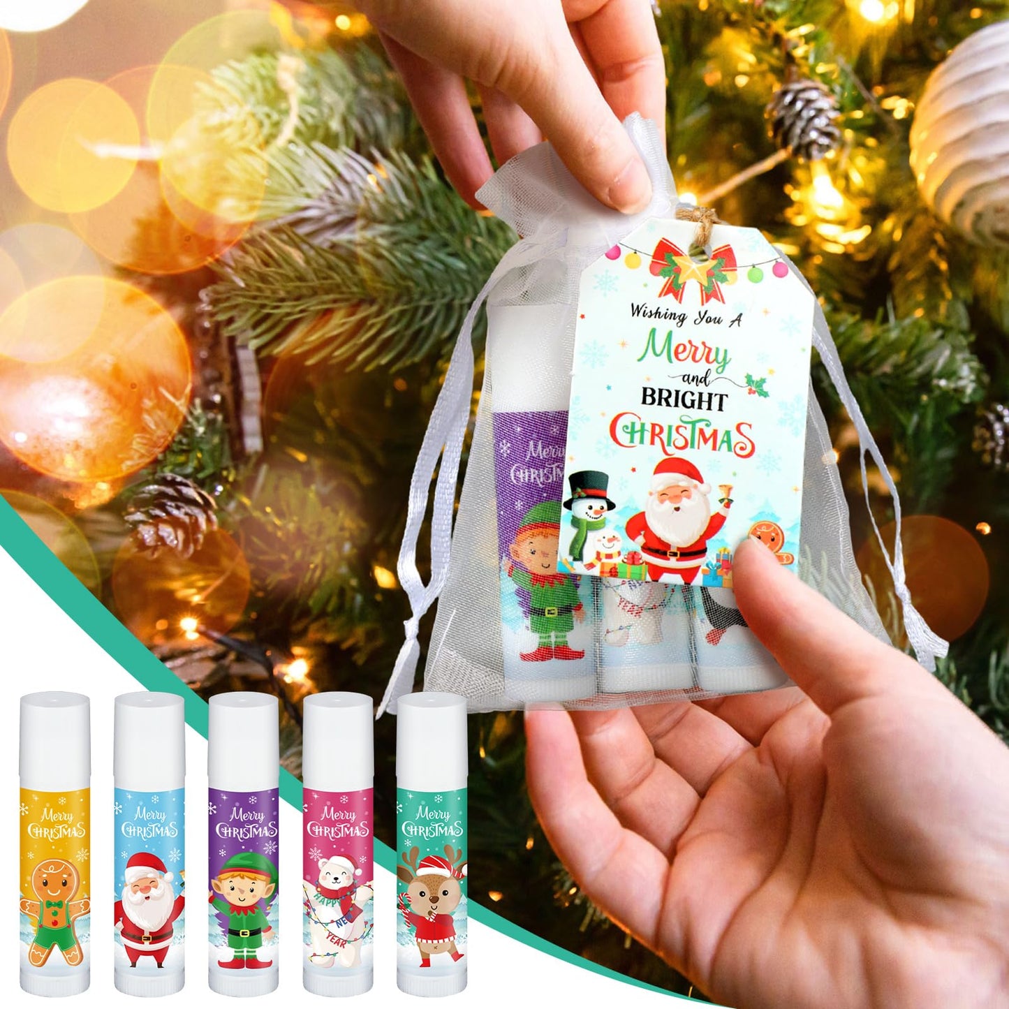 Dunzy 50 Pack Christmas Lip Balms Bulk Party Favors Gifts Xmas Stocking Stuffers Supplies Souvenirs Goodies Moisturizing Lip Care Small Thank You Appreciation Gifts for Guest Boys Girls (Santa Style)
