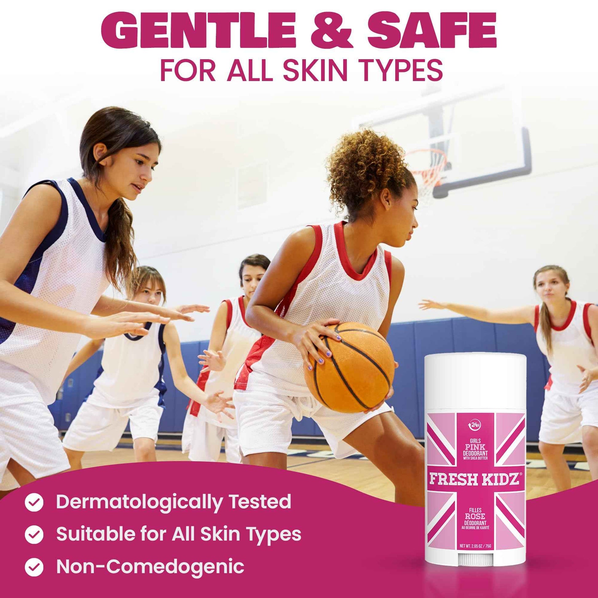 Fresh Kidz Body Wash 16.9 fl.oz. and Stick Deodorant 2.65 oz for Kids and Teens - Girls "Pink" Set