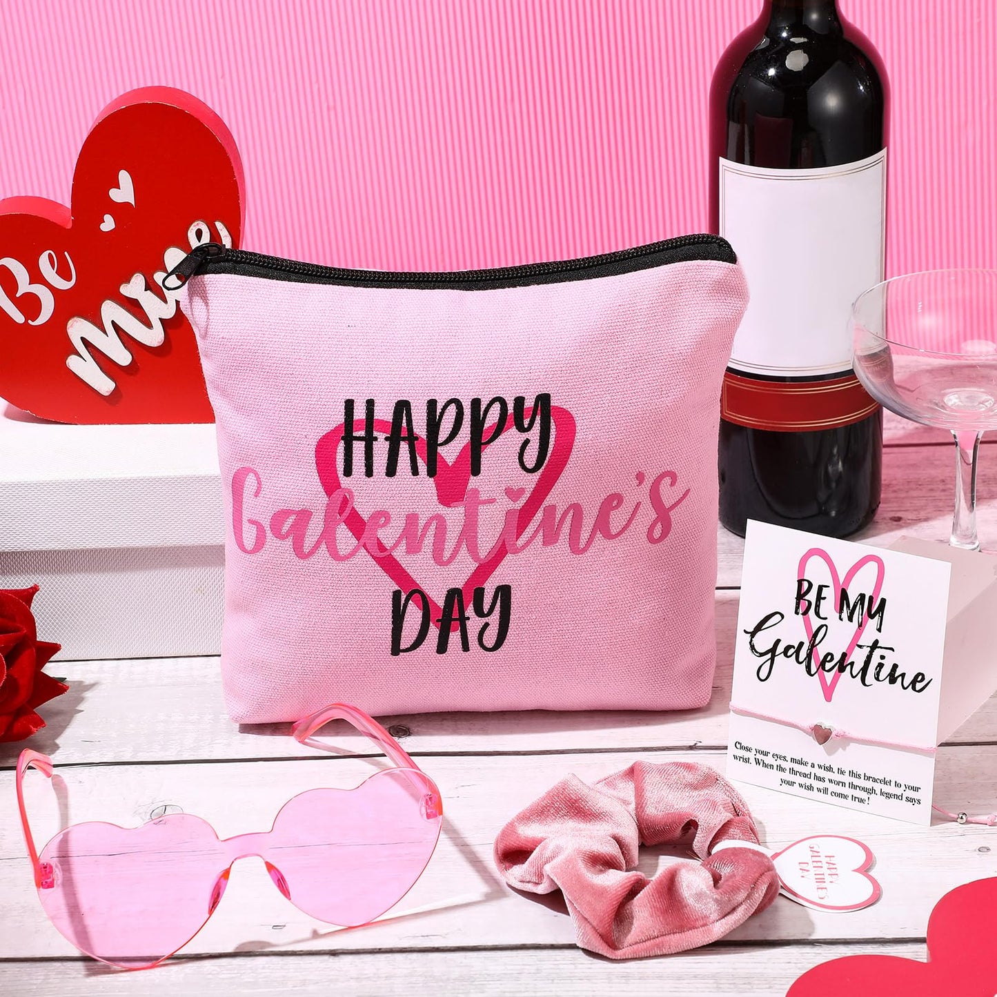 Landical 12 Set Galentine's Day Gift Set Include Makeup Bags Greeting Cards Velvet Hair Scrunchies Bracelets Sunglasses Gifts for Women
