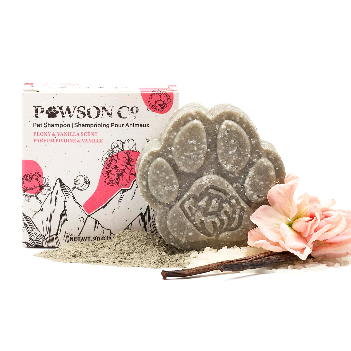 Pawson Dog Shampoo Bar - Natural Pet Shampoo with Rice Water and Aloe for Animals, Puppy Essentials, Peony Vanilla Scent