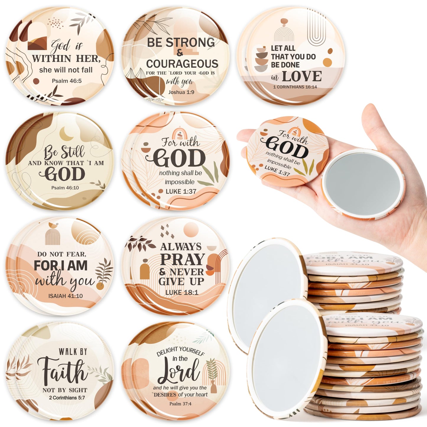 Y1tvei Bible Verse Compact Mirrors - 72Pcs Boho Christian Gifts Bulk Bible Verse Mini Compact Mirrors Inspirational Small Portable Round Pocket Makeup Mirror for Purse Church Party Favors for Women