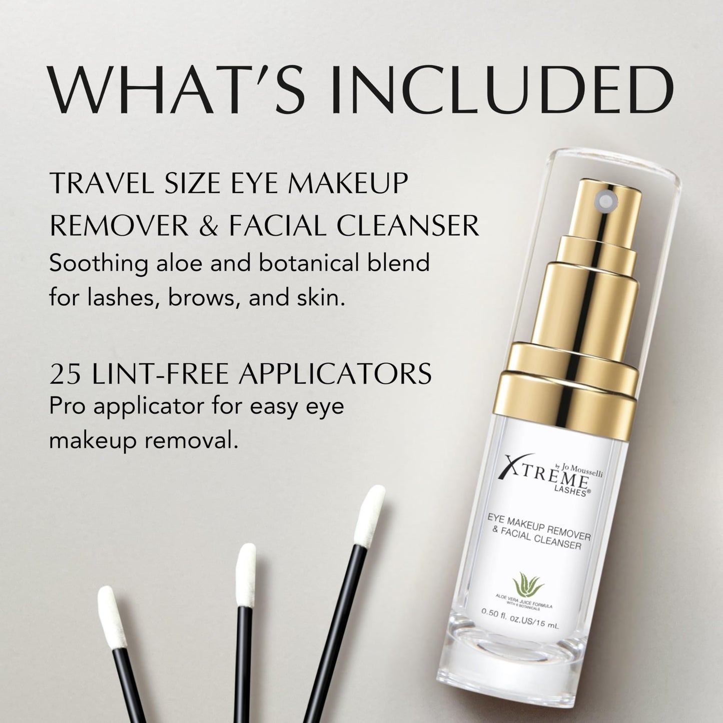 Xtreme Lashes Mini Cleansing Kit, Eye Makeup Remover & Facial Cleanser Liquid Pump 0.5 Fl Oz, 25 Lint Free Applicators, Lash Extension Safe, Travel Friendly, TSA Compliant