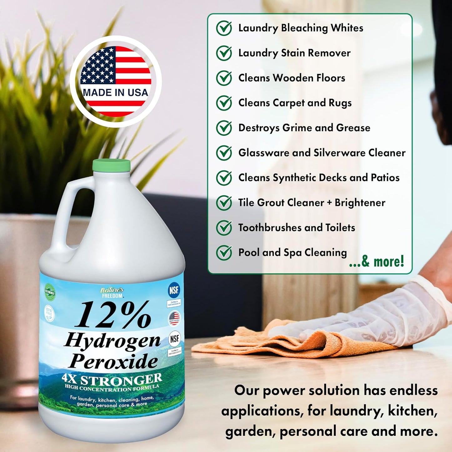 Nature's Freedom Hydrogen Peroxide 12% - Food Grade H2O2 | 4 Gallons of Purified Water