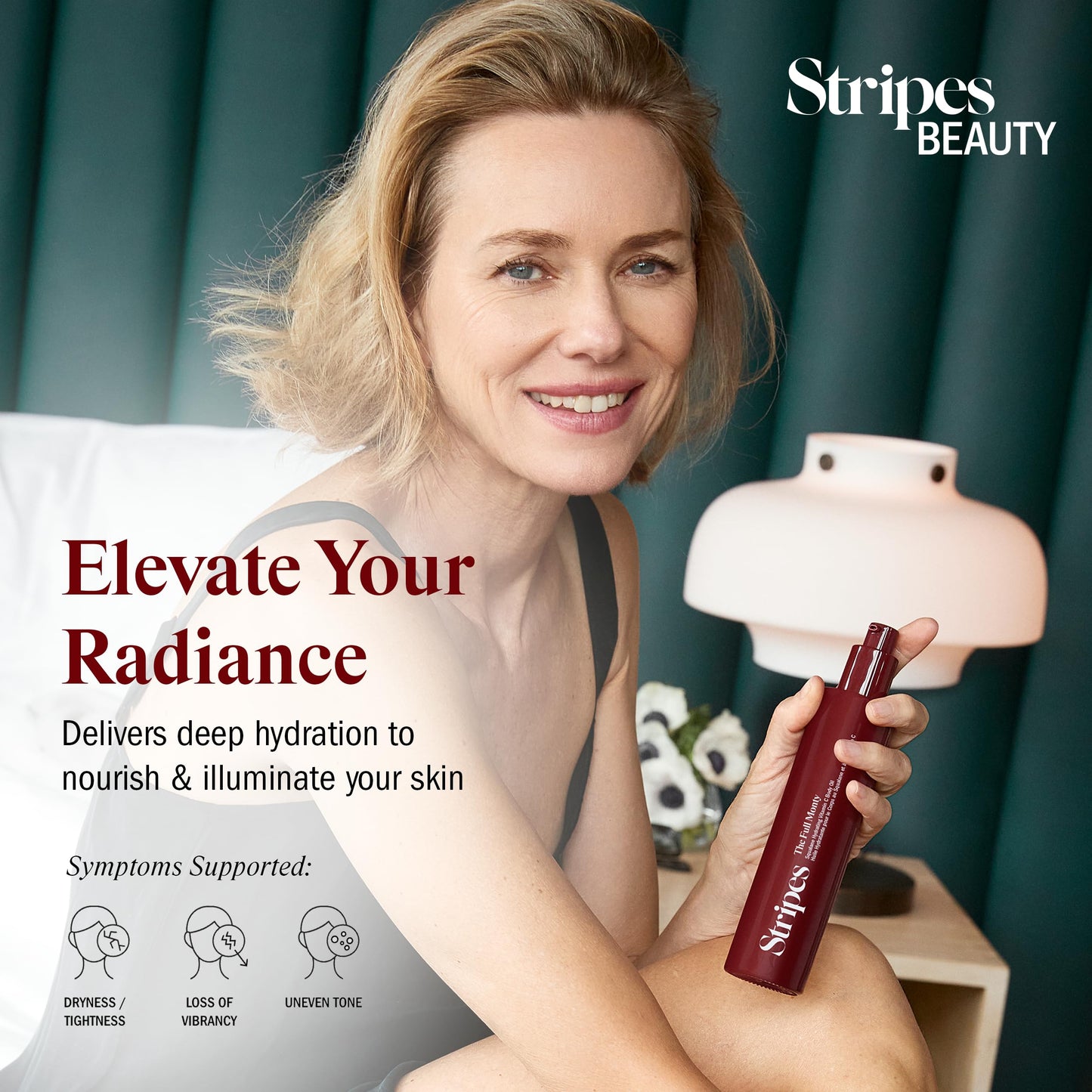 STRIPES Beauty Naomi Watts The Full Monty Post Shower Body Oil Brightens Hydrates With Squalane Vitamin C Improves Skin Softness Elasticity Dry Skin Travel Sized 1.0 Fl Oz
