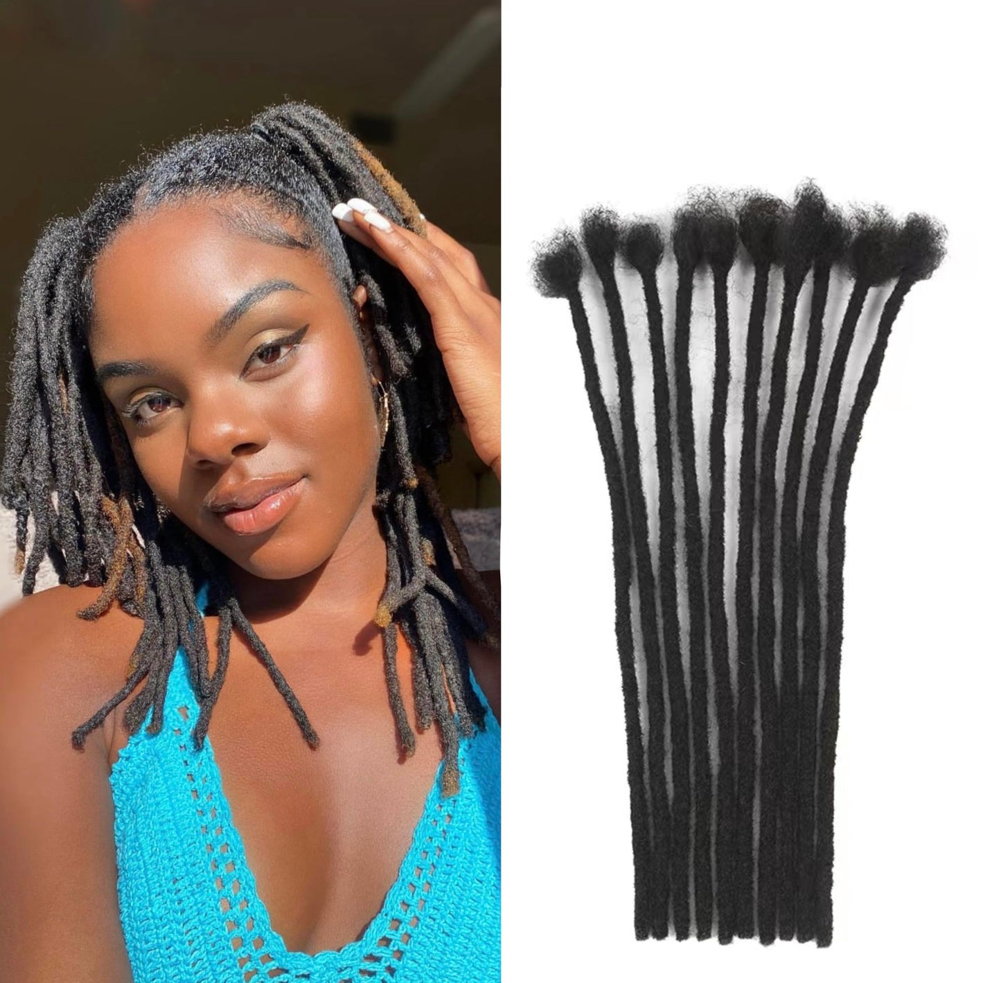 10Inch 0.6cm Width 20 Strands Natural Black Loc Extension Human Hair Full Handmade Permanent Locs Extensions Can Be Dyed and Bleached for Men/Women/Kids Real Dreadlock Extensions Human Hair