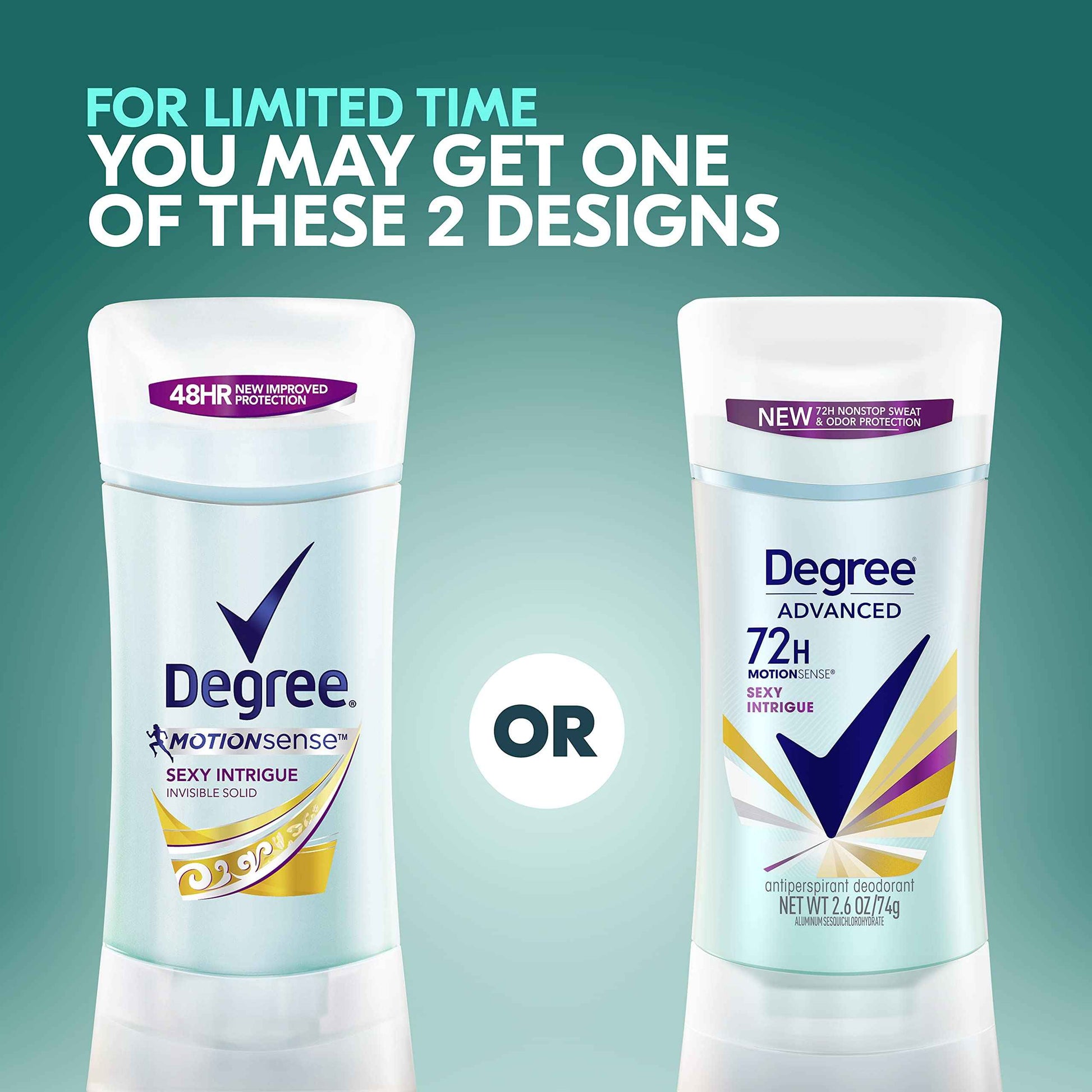 Degree Advanced Antiperspirant Deodorant 72-Hour Sweat & Odor Protection Sexy Intrigue Antiperspirant Deodorant For Women with MotionSense Technology 2.6 oz, Twin Pack