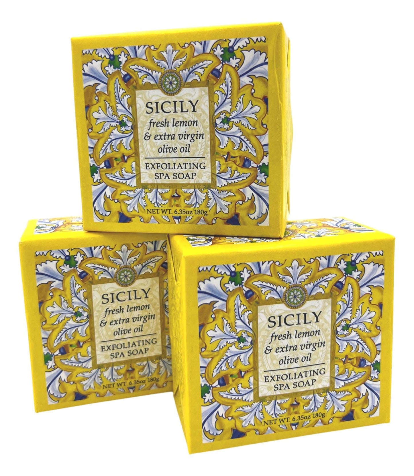 Greenwich Bay Trading Co., Sicily Exfoliating Spa Soap, Set of 3 Square Bars, 6.35 Ounces Each