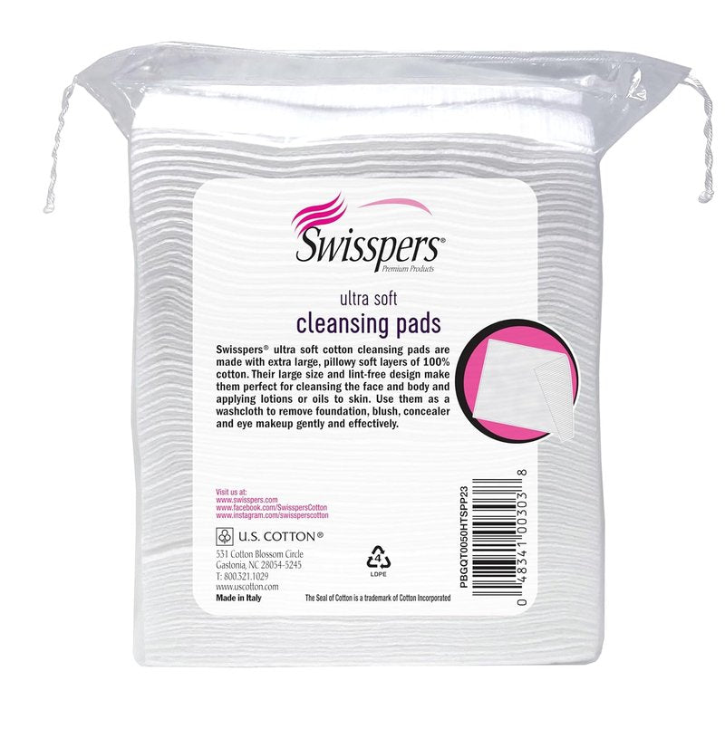 Swisspers Facial Cleansing Pads - Ultra Soft 100% Cotton | Extra Large 50 Pads per Bag (300 Total)