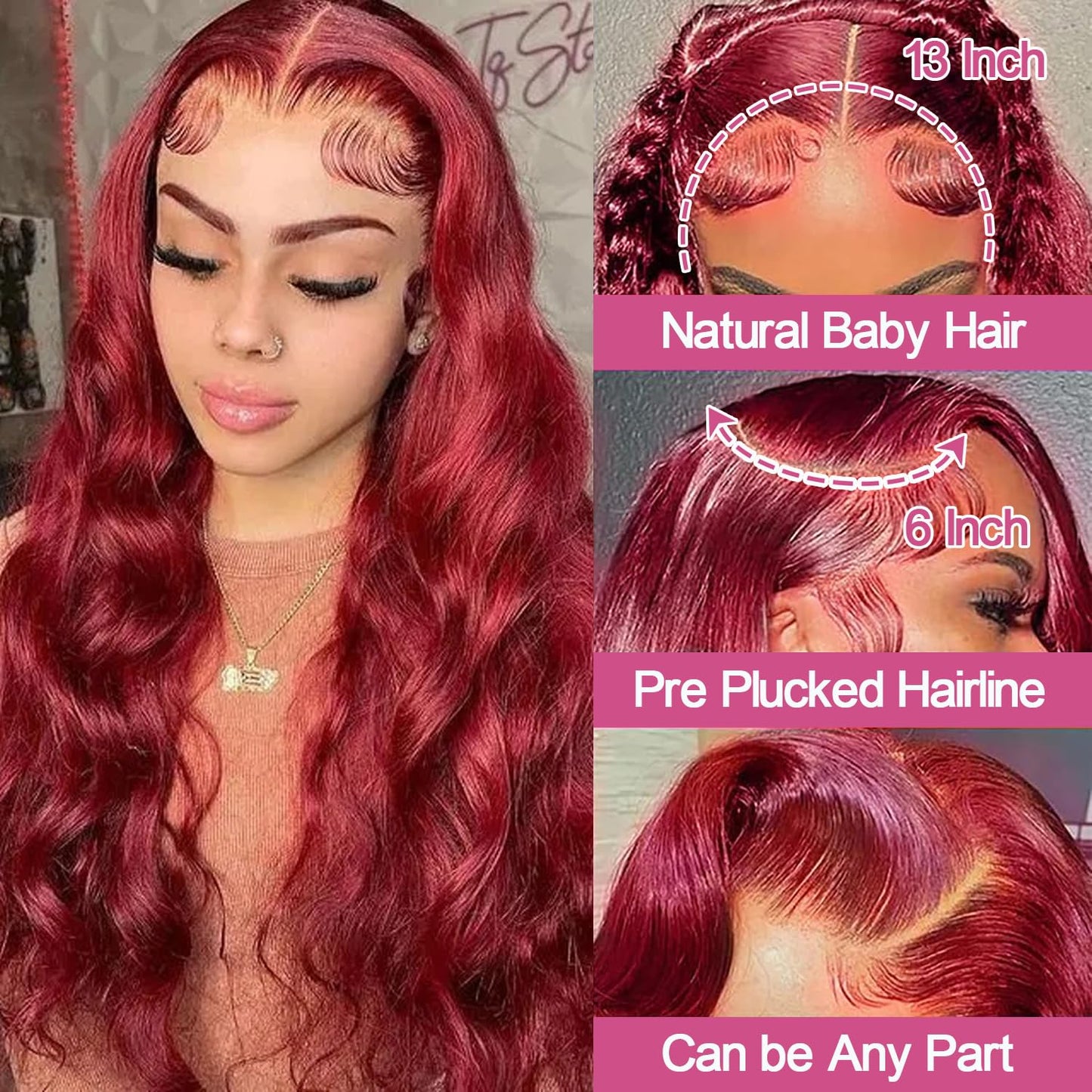 Smabuity 13x6 Body Wave Lace Front Wigs Human Hair Pre Plucked, 180% Density HD Transparent Glueless Lace Frontal Wigs with Baby Hair for Women, 12.2 Inch D