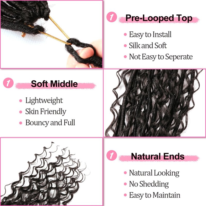 Goddess Faux Locs Crochet Hair - Soft Boho Locs for Black Women | 30 Inch, 8 Packs, Curly Ends (1B)
