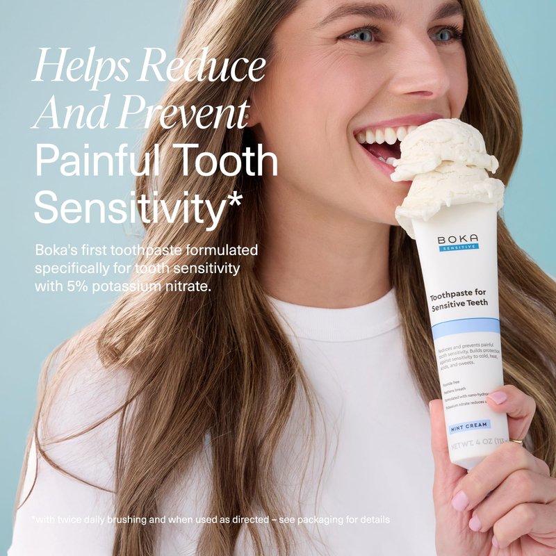 Boka Sensitive Toothpaste - Fluoride Free, 5% Potassium Nitrate, Nano Hydroxyapatite, Sensitive Teeth Relief for Tooth Sensitivity and Protection for Adults - Mint Coconut Cream, 4 Fl Oz, 1 Pk