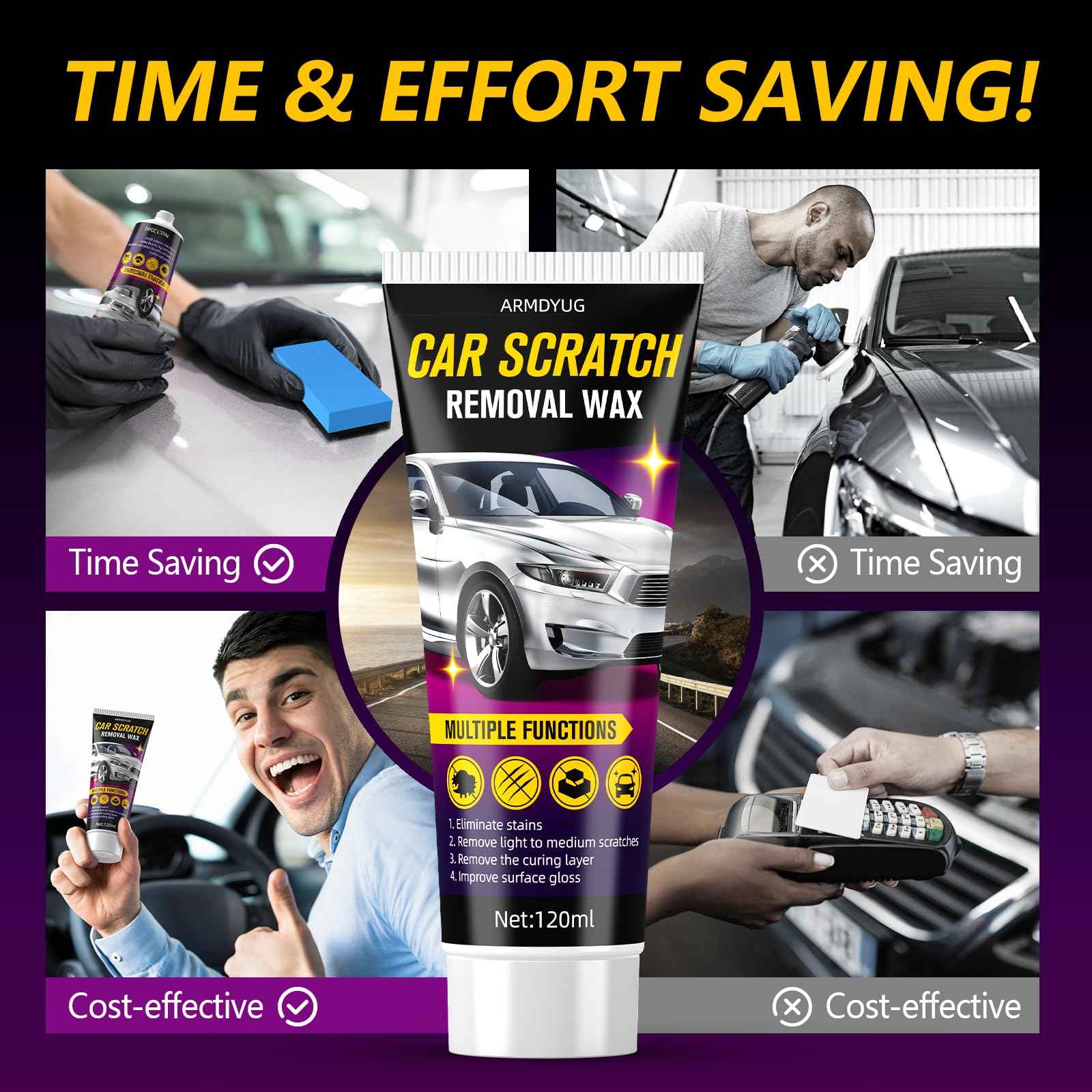 120ml, Scratch Remover for Vehicles, Car Scratch Repair Kit for Deep Scratches, Repair Paste-Erase Scratches, Car Paint Wax with Wiping Sponge & Cloth