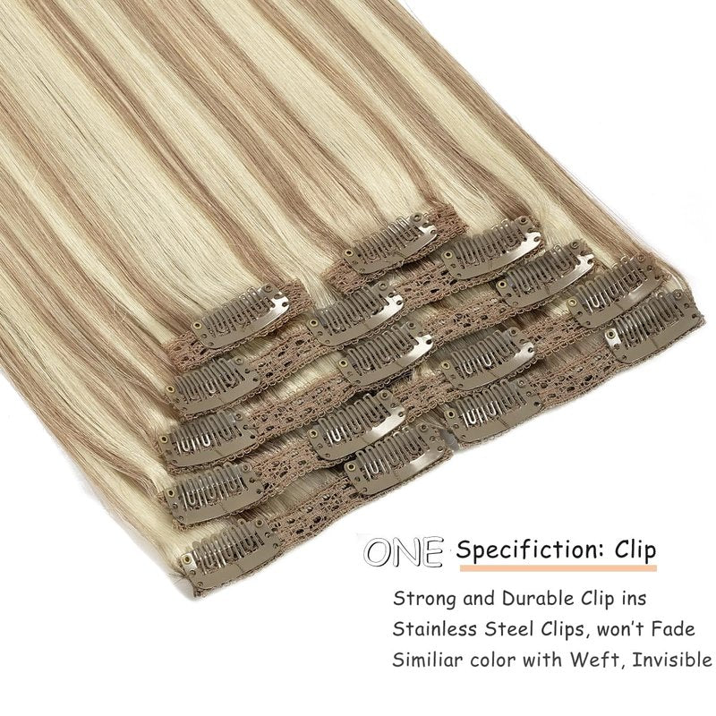 Caliee Blonde Clip in Hair Extensions Real Human Hair P10-613 Natural Human Hair Extensions Clip ins Real Human Hair for Women Full Head 120G with 16 Clips 7Pcs Lace Clip in hair 18 Inch