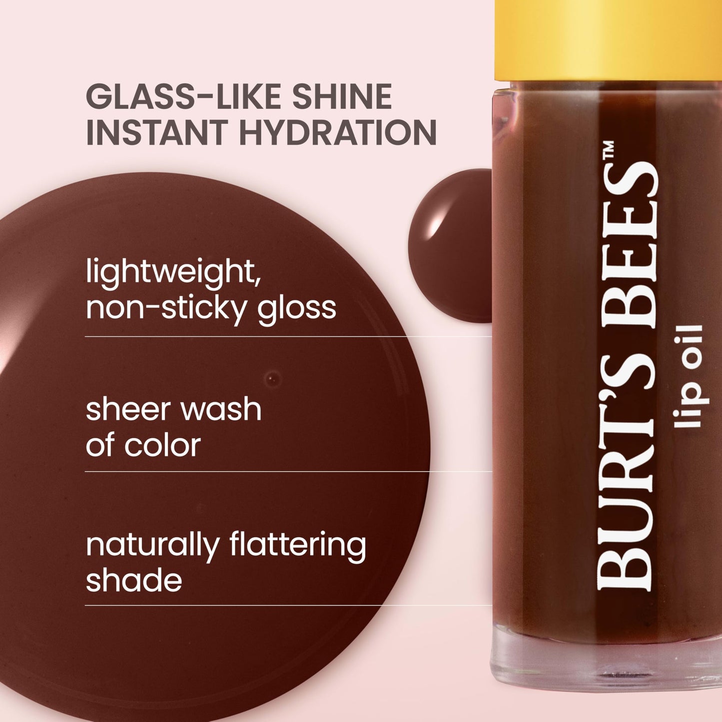 Burt's Bees Lip Oil Golden Hour, Instant Hydration, Nourishes and Softens Lips, Sheer Wash of Color, High Shine Finish, Responsibly Sourced Jojoba Oil, Non Sticky, Wand Applicator, 0.15