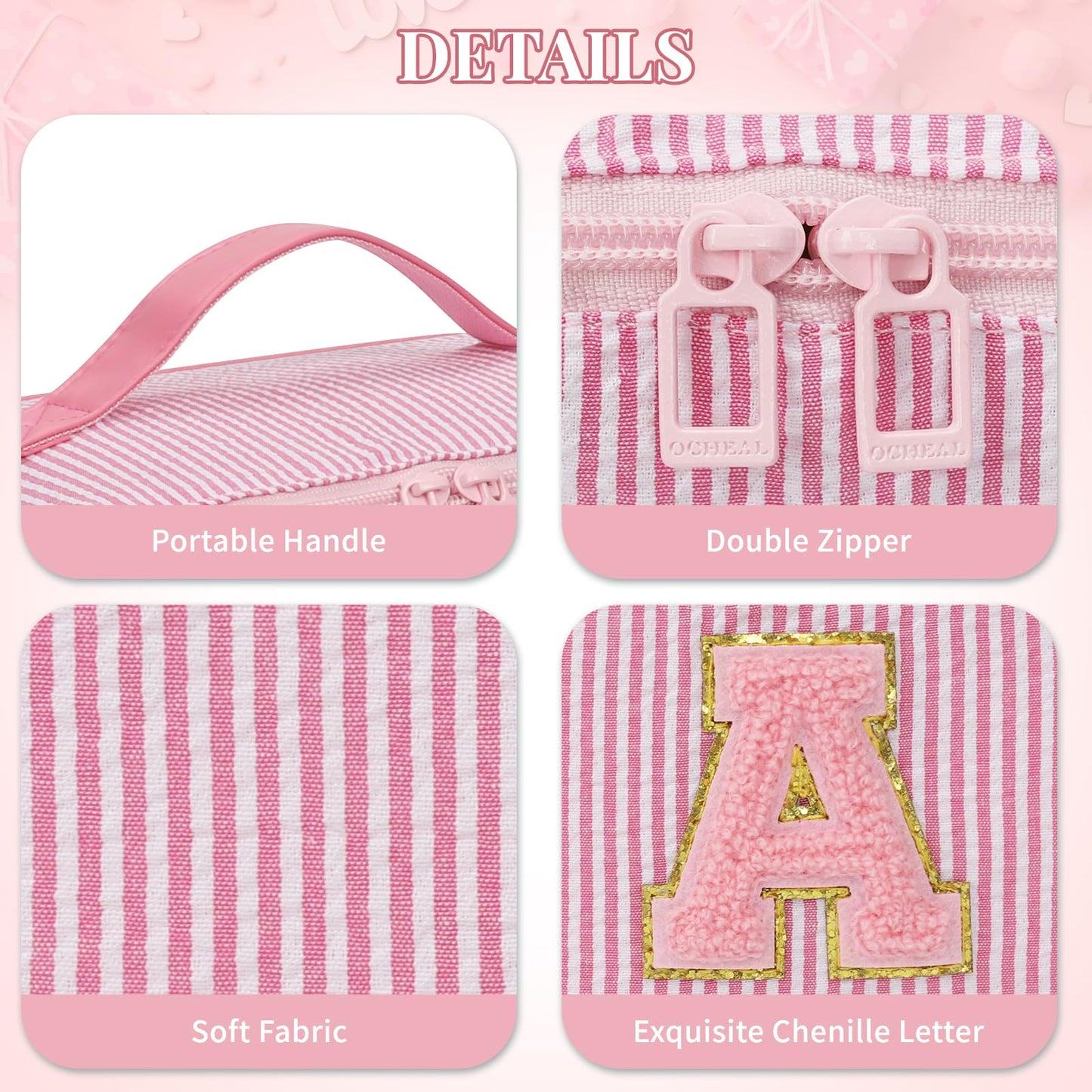 2026 Graduation Gifts - Travel Makeup Bag for Women, 2Pcs Portable Personalized Initial Makeup Organizer Bag, Open Flat Large Cosmetic Bag With Travel Essential Pouch (Pink Letter R)