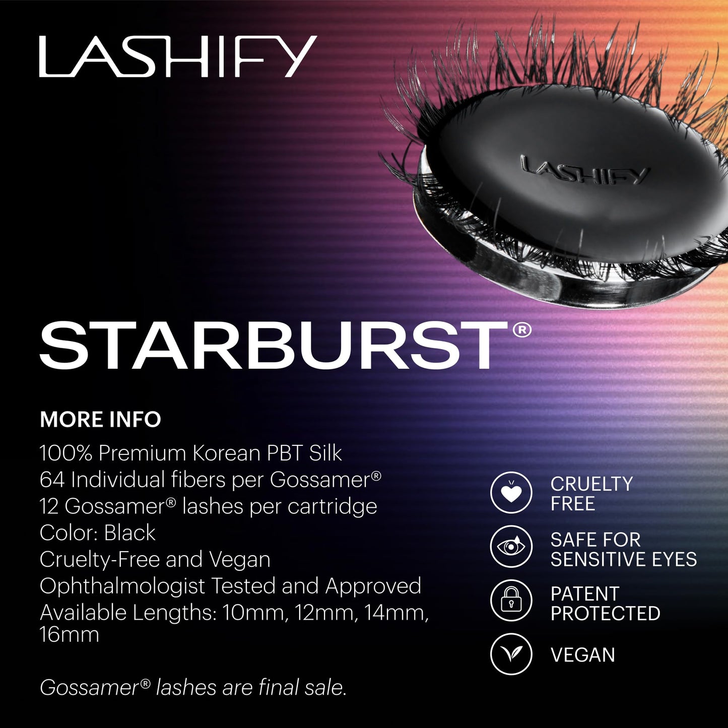Lashify Star Burst 12mm Gossamer DIY Eyelash Extensions Refill, The Ultimate Multi-Length Multi Layered Lash, Black, Easy False Lashes