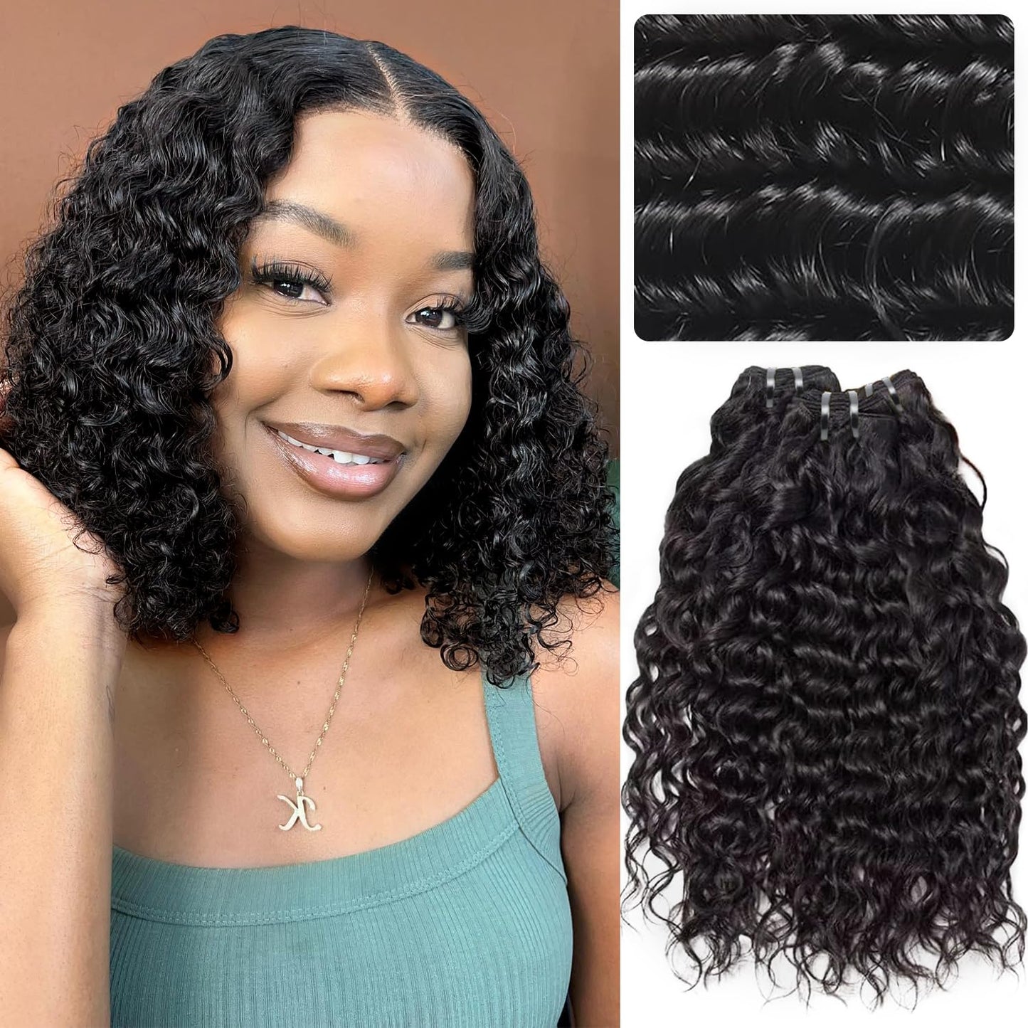Water Wave Human Hair Bundles 18 Inch 12A Double Weft Wet and Wavy Bundles Human Hair wavy Bundles Human Hair Quick Weave Hair Bundles Natural Black