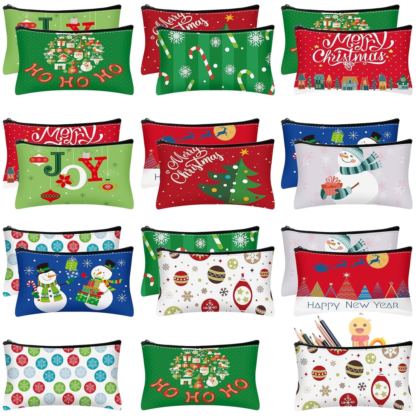 Christmas Makeup Bags - 20 Pcs Cosmetic Pouch Set for Women | Holiday Travel Toiletry Organizer with Xmas Themes