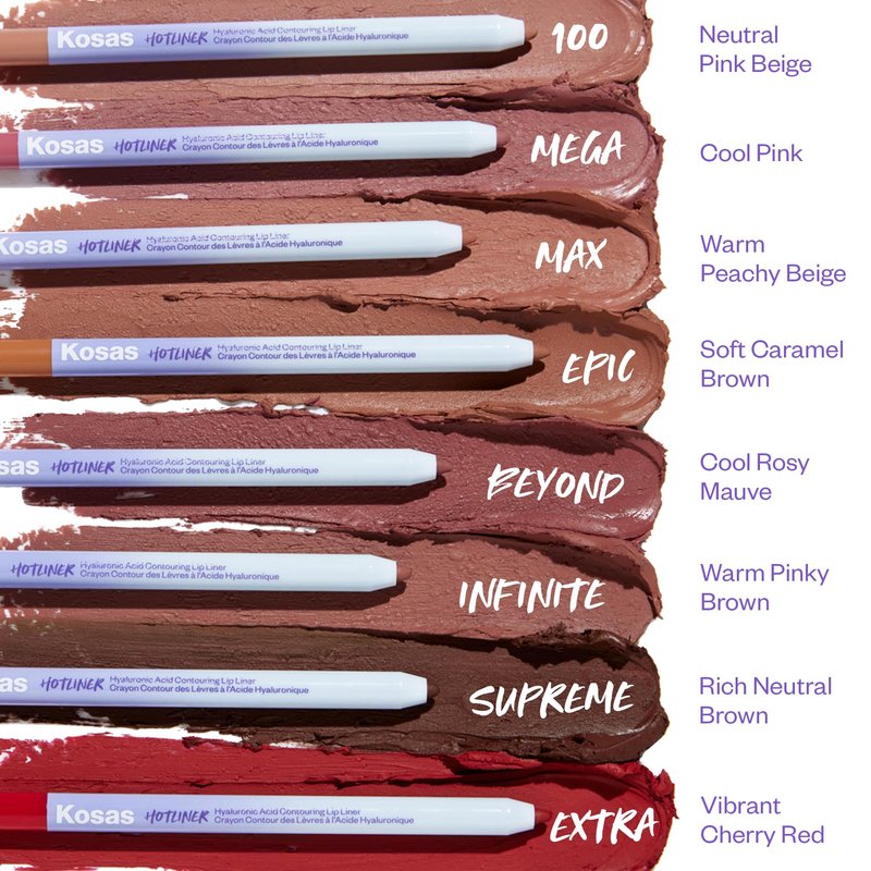 Kosas Hotliner Retractable Lip Liner Pencil with Built-In Brush & Sharpener - Easy Contouring, Hydrating, Long-Lasting - Pigmented Creamy Texture for Plumping Lips - Hyaluronic Acid & Konjac - Mega