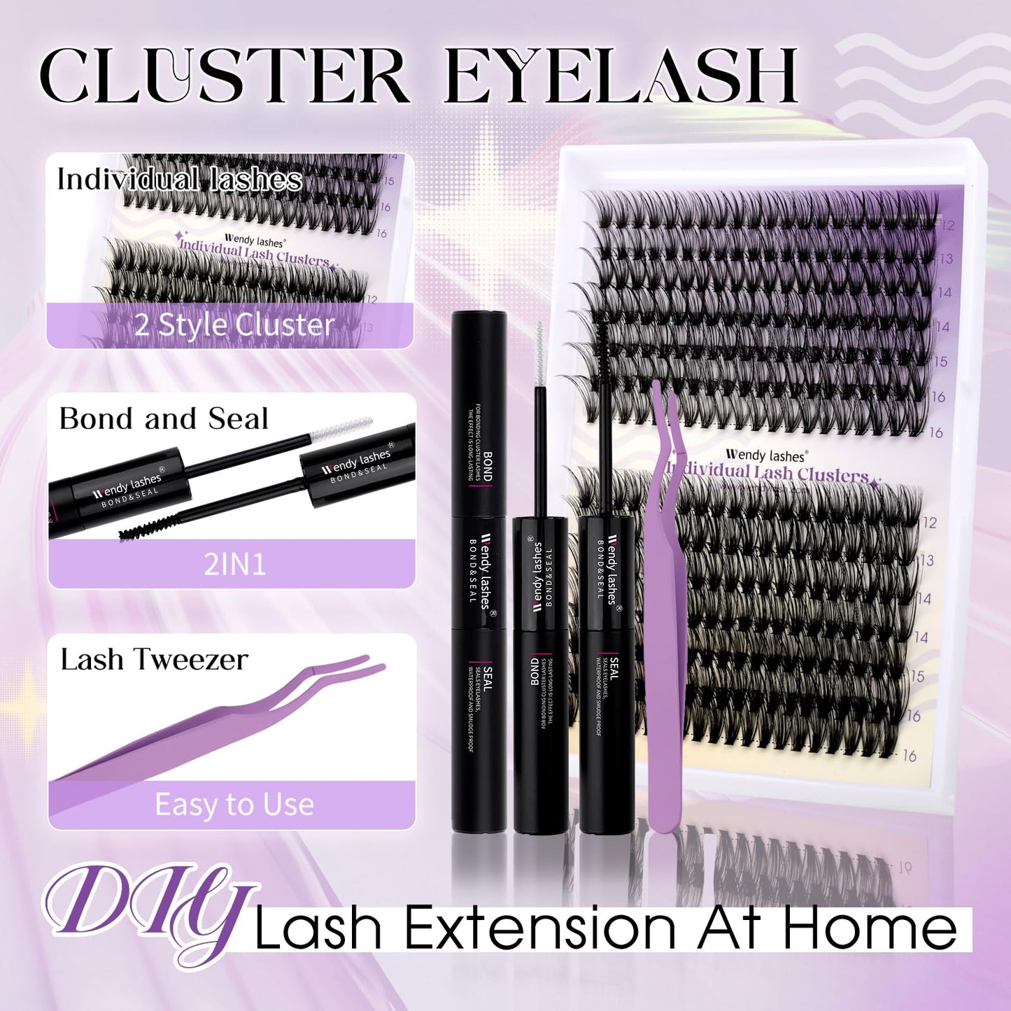 Lash Clusters Kit Natural for DIY: 280-Pcs 30D+40D Ultra-Lightweight Waterproof Eyelashes, D Curl Cat Eye 12-16mm Mixed Fake Lashes by Wendy Lashes