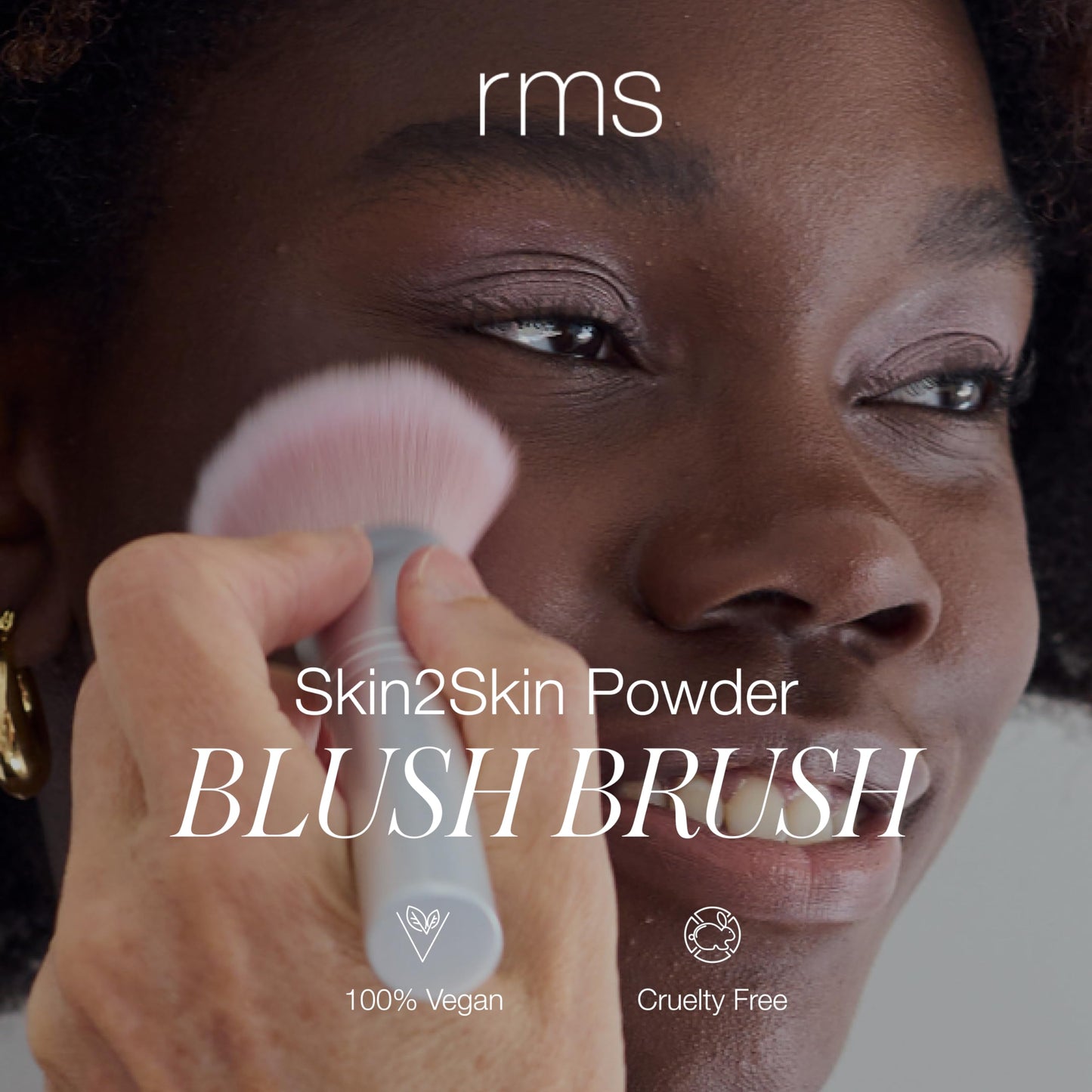 RMS Beauty Skin2Skin Fan Brush - Vegan Synthetic Highlighter Brush for Face & Body - Loose Powder Face Blender for Streak Free Blush & Bronzer