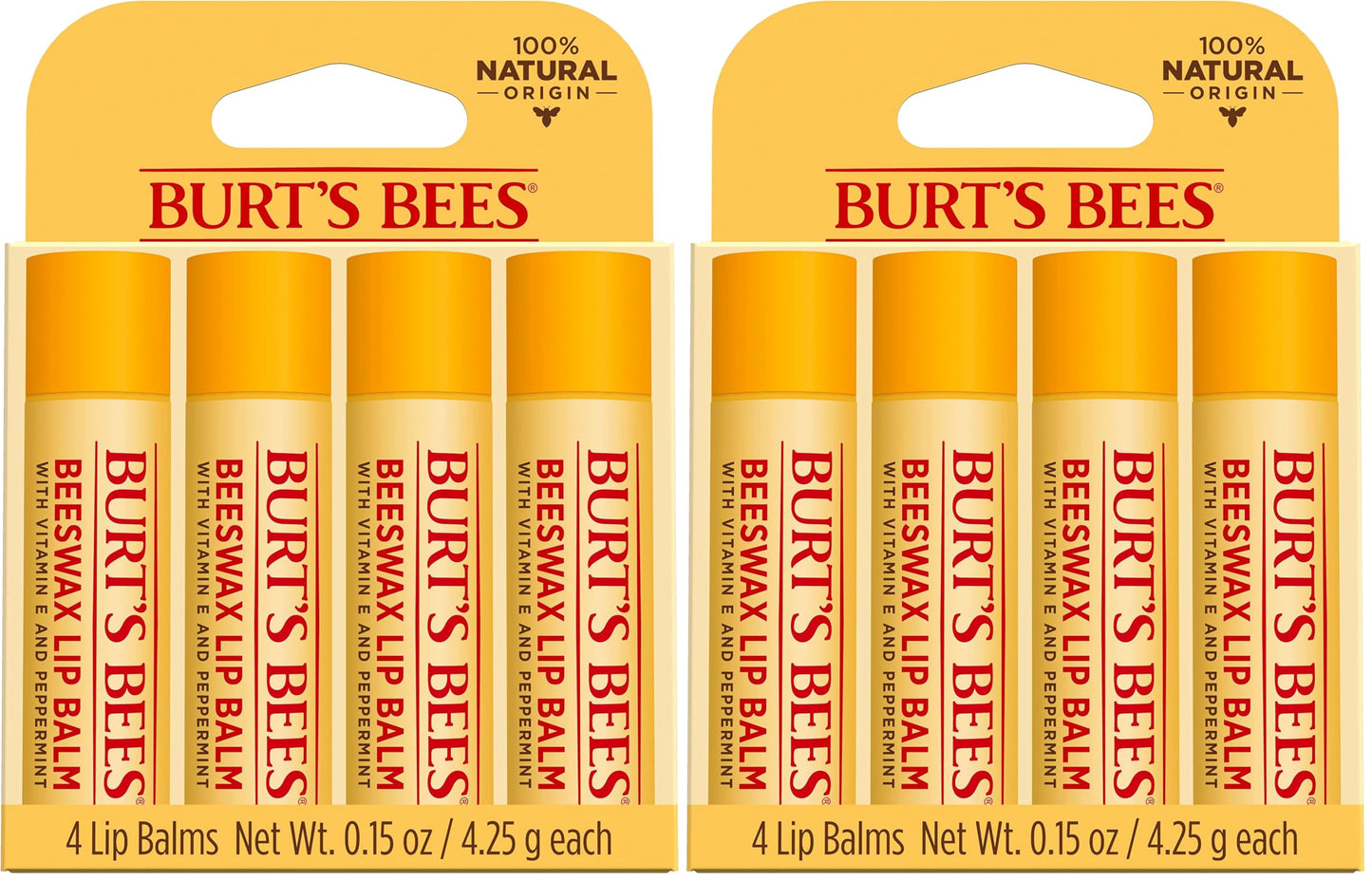 Beeswax Lip Balm Pack by Burts Bees for Unisex - 4 x 0.15 oz Lip Balm (Pack of 2)