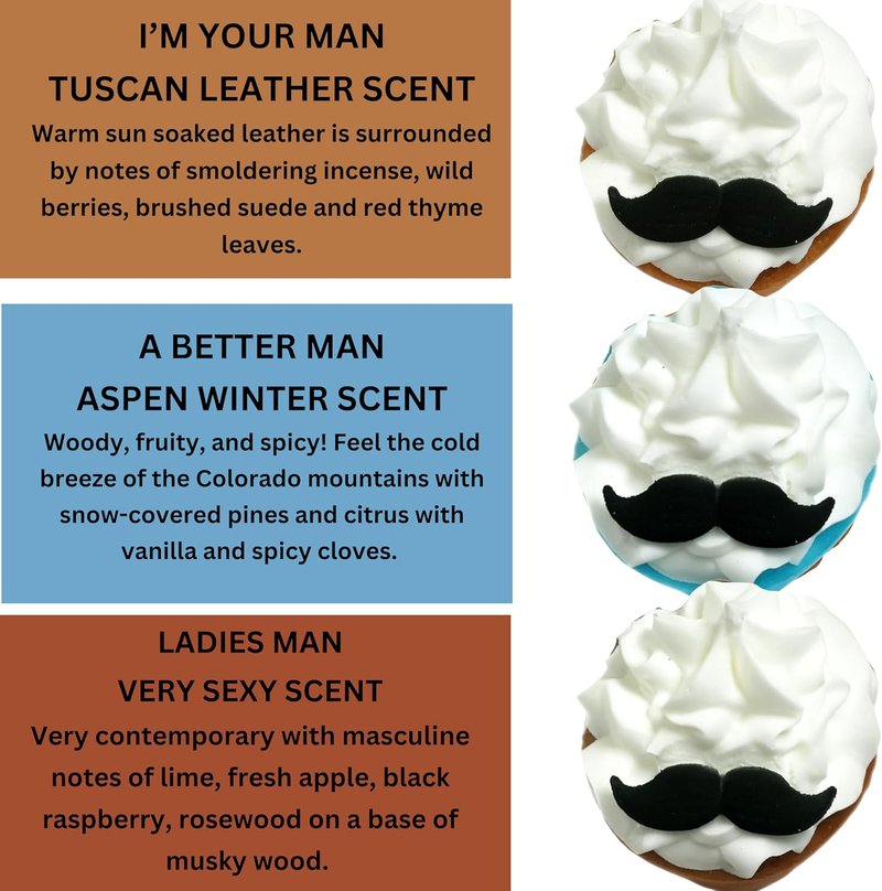 Mr. Bomb Mustache Dude Bath Bombs - Relaxing Masculine Scents for Men | 6-Pack Gift Set