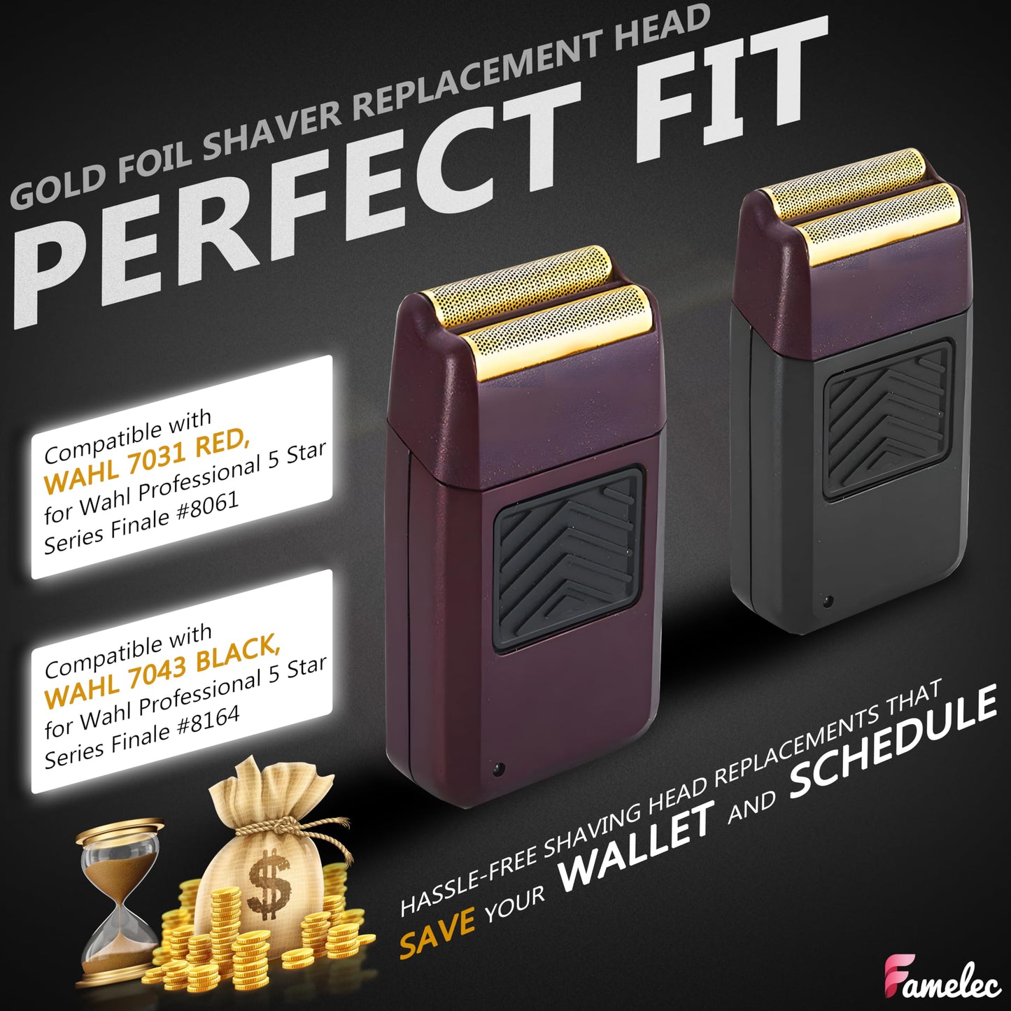 FAMELEC for Wahl Shaver Foil Replacement Professional 5 Star Series Finale Shaver, Fit for Wahl Super Close Replacement Foil 7031-100 7043-100, Razor Foil for Wahl Electric Razor (4 Pack)