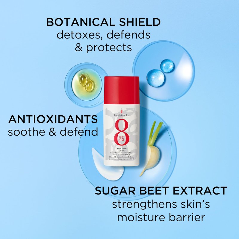 Elizabeth Arden Eight Hour HydraPlay Daily Defense Nourishing Fluid Broad Spectrum Face Sunscreen SPF 40, No White Cast, Non-Comedogenic, Fragrance-Free, 1.7 fl oz