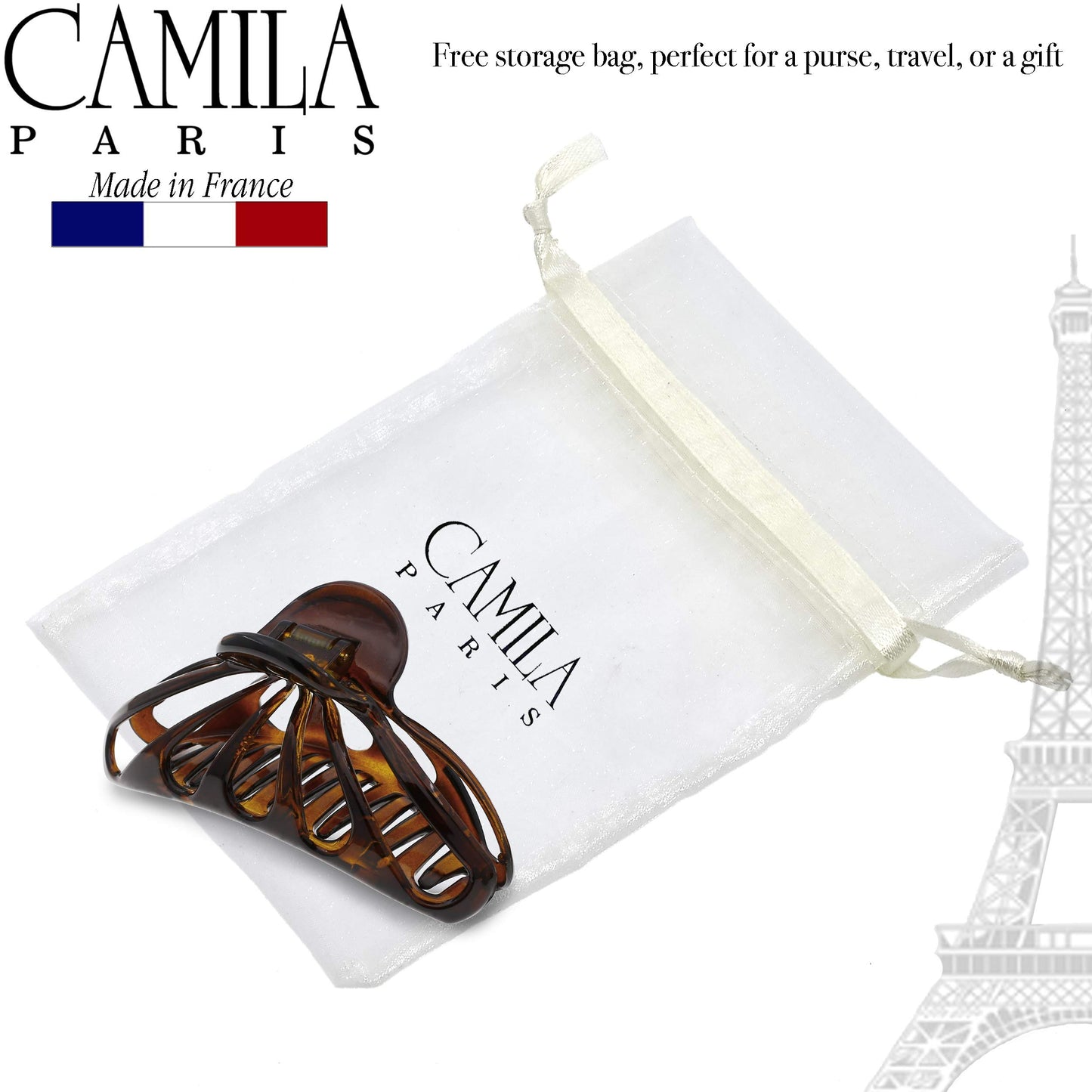 Camila Paris NV109 2PK French Hair Clip, 4 Inch Large Hair Clips for Thick Hair, Girl Big Hair Claw Clips for Long Hair, Jaw Hair Clips for Women Thick Hair Strong No-Slip Grip, Made in France