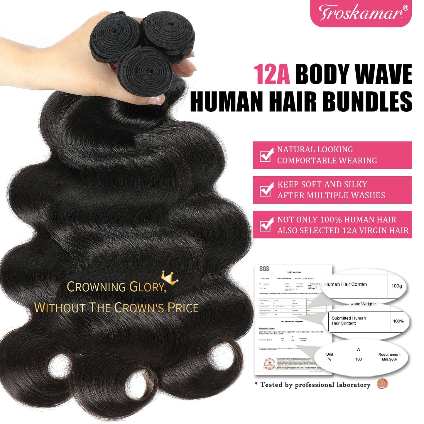Human Hair Bundles 18 Inch Body Wave Bundles Human Hair 100% Unprocessed 12A Brazilian Raw Virgin Hair Single One Bundle Real Human Hair Extensions Natural Color