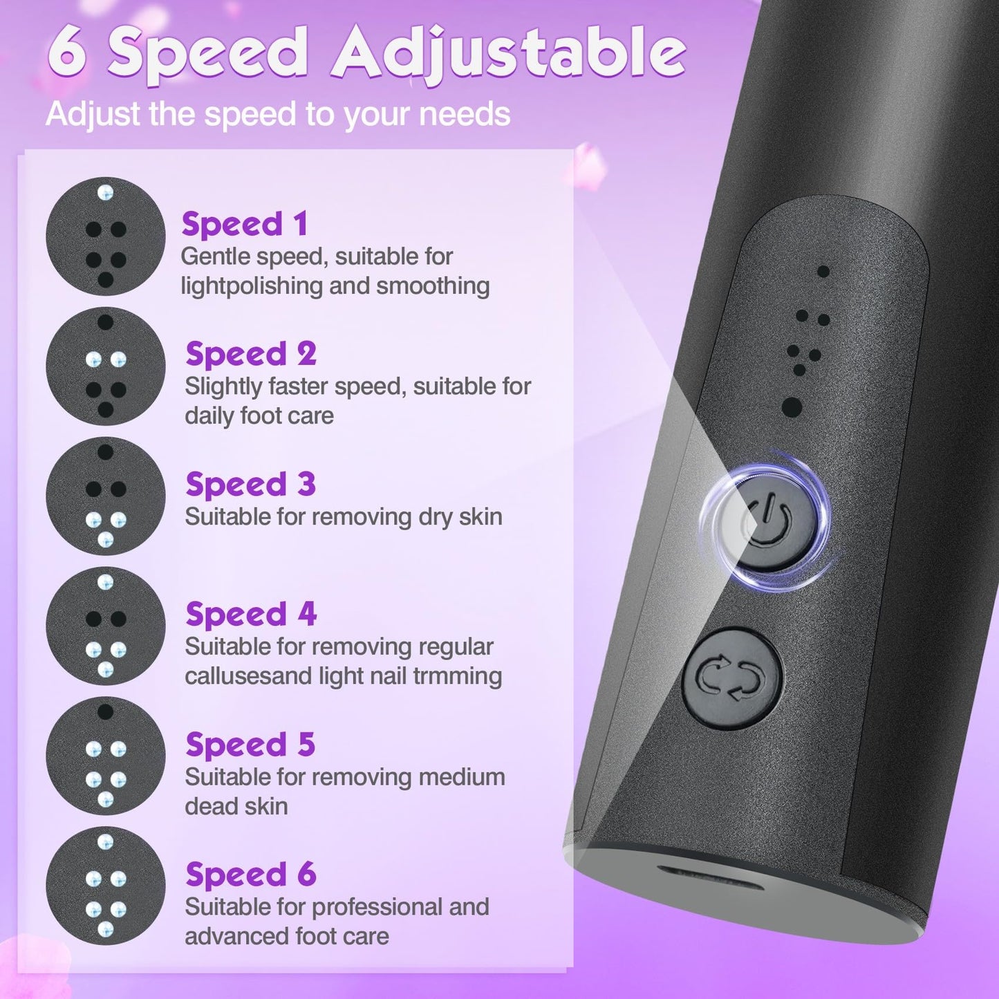 Electric Foot Callus Remover, 2 in 1 Foot File Grinder Tool with 6 Speed Controller, Foot Sander Foot Scrubber Dead Skin Remover,Rechargeable Pedicure Tools for feet Men Women