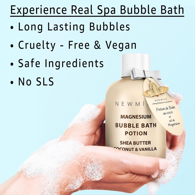 Magnesium Bubble Bath - Long Lasting Foaming Bubbles - Moisturizing - Shea Butter Coconut Vanilla - Relaxing Stress Relief - Calming Self Care Spa Gift for Birthday Christmas