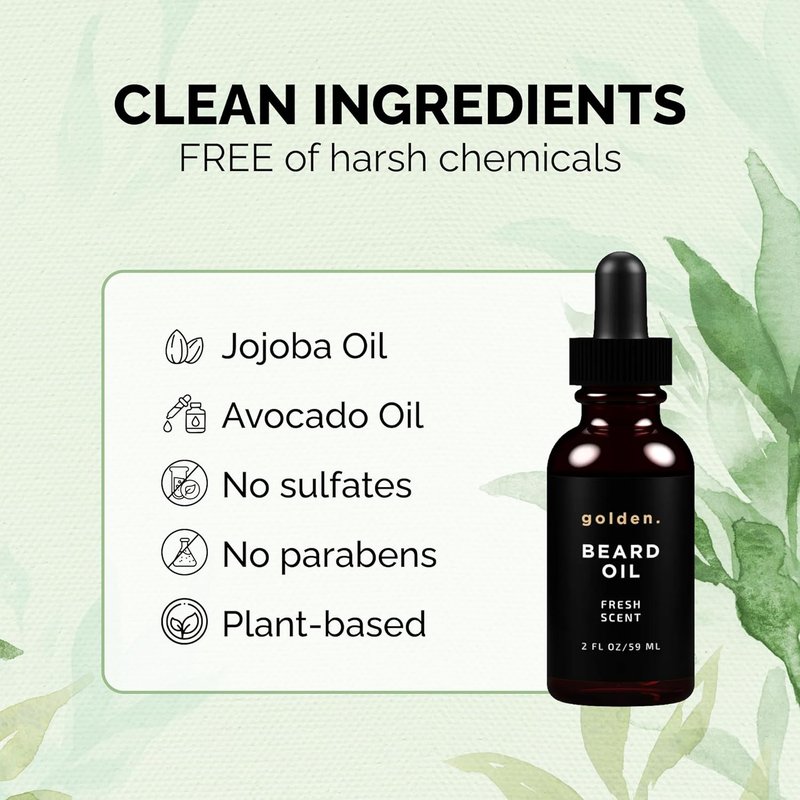 Golden Grooming Beard Oil - Natural Conditioner with Sweet Almond & Argan Oil | Hydrating Softener, 2oz