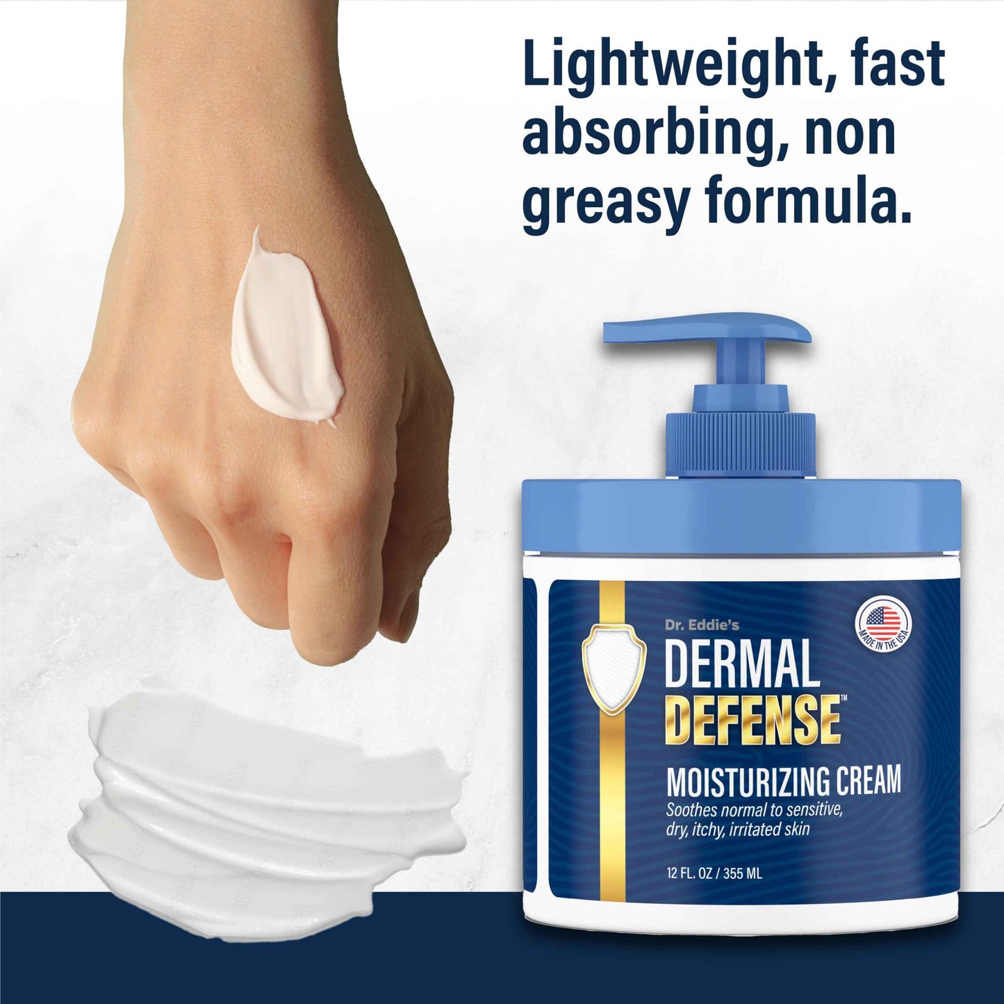 Dr. Eddie's Dermal Defense Moisturizing Cream - Face and Body Moisturizer for Dry Skin, Daily Cream for Sensitive Skin Care, Ultra Moisturizing Eczema Cream for Men and Women - 12 fl oz