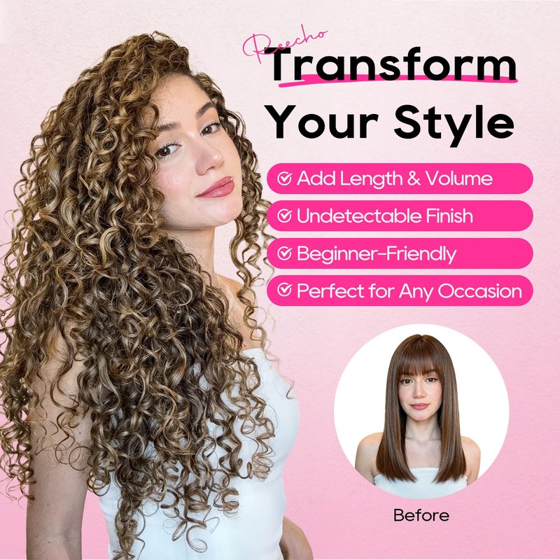 REECHO Curly Clip in Hair Extensions, 4PCS 24 inch Long Hair Extensions Clip ins Lace Weft Natural Hairpieces for Women Daily, Strawberry Blonde