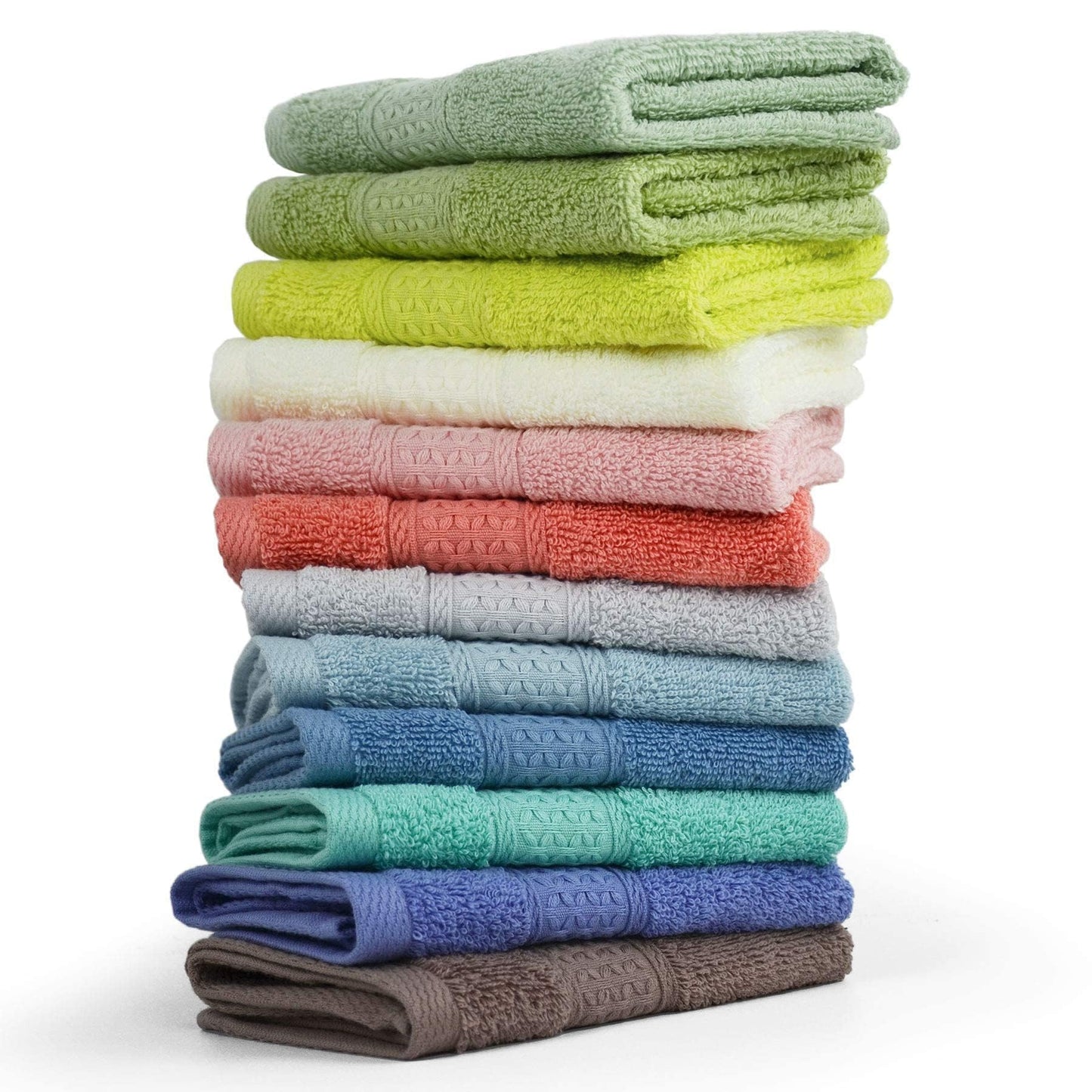 Cleanbear 100% Cotton Washcloths 12 Pack Bath Wash Cloths Facecloths, 13 by 13 Inches Large Bathroom Washcloth Set 12 Assorted Colors (Multi, 12)