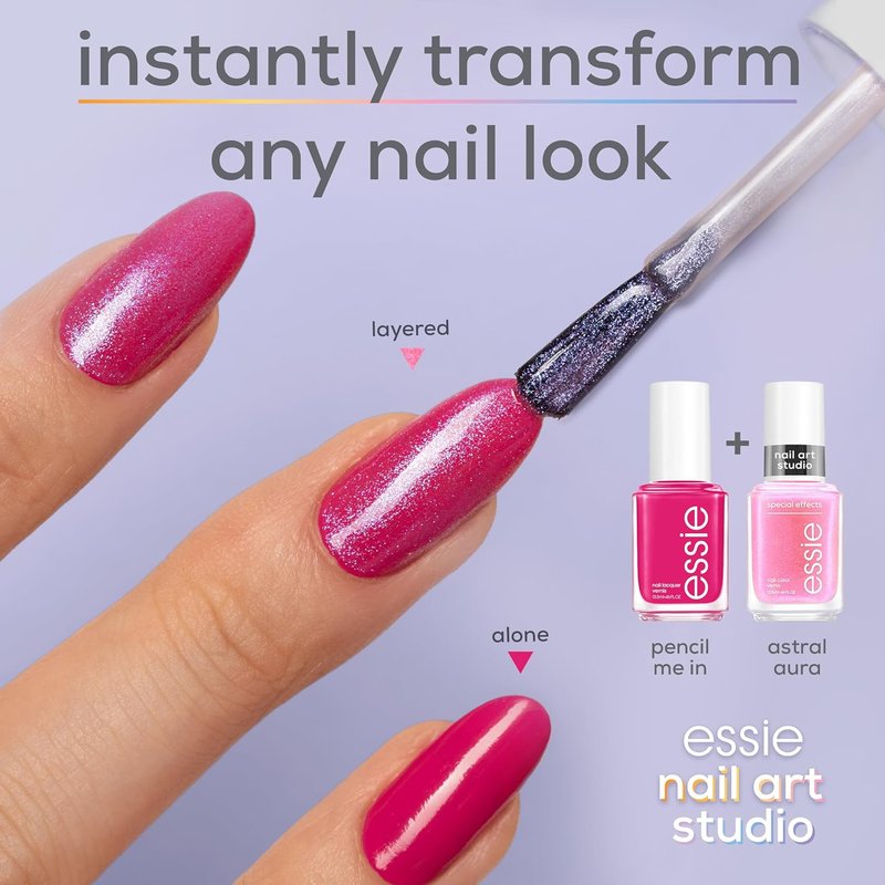 Essie Nail Art Studio Shimmer Polish - Vegan Pink Nail Polish, Astral Aura, 0.46 Fl Oz