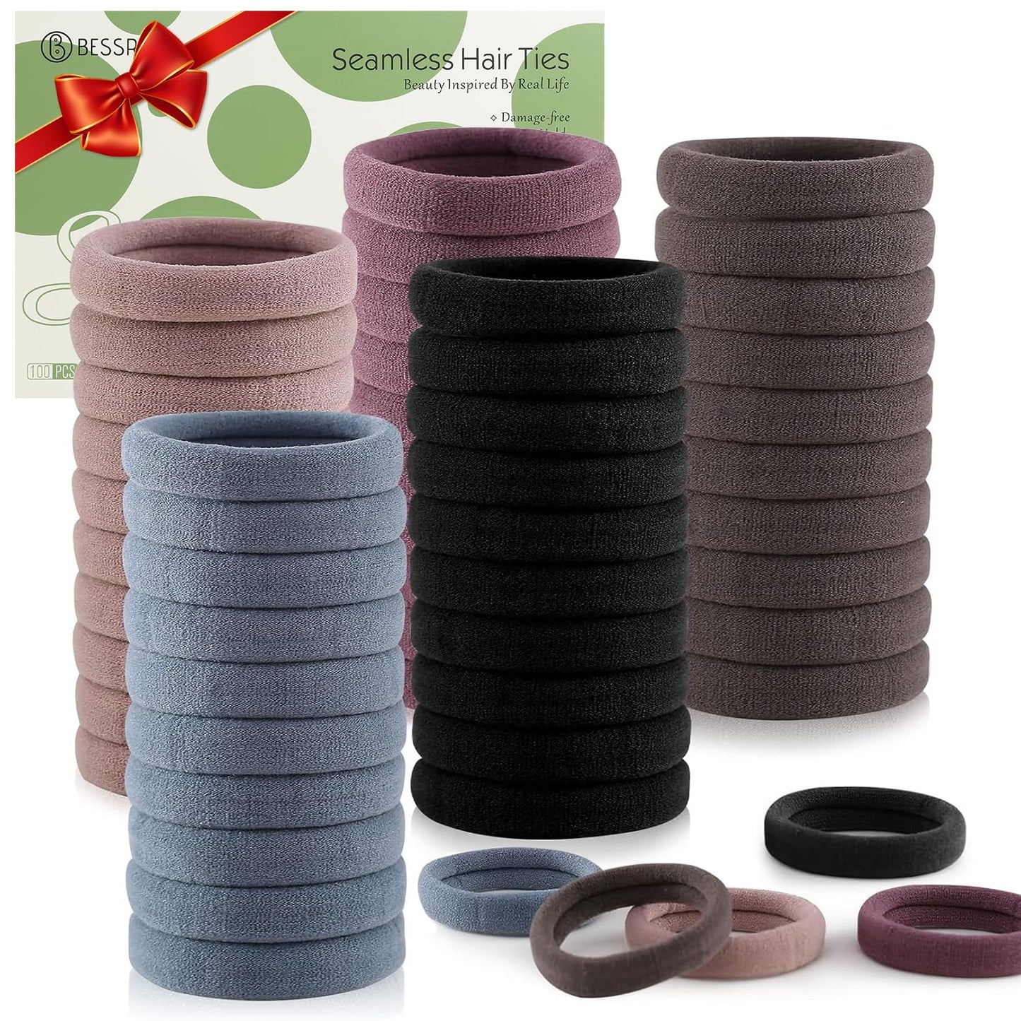 100PCS Black Hair Ties for Women Girls, Seamless Thick Black Hair Band, Elastic Hair Ties No Damage Ponytail Holder